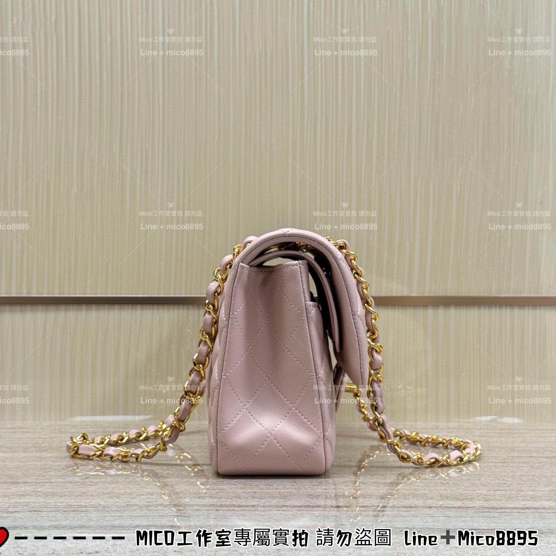 CHANEL 櫻花粉羊皮/金釦 Classic Flap Medium中號  CF 口蓋包 25cm