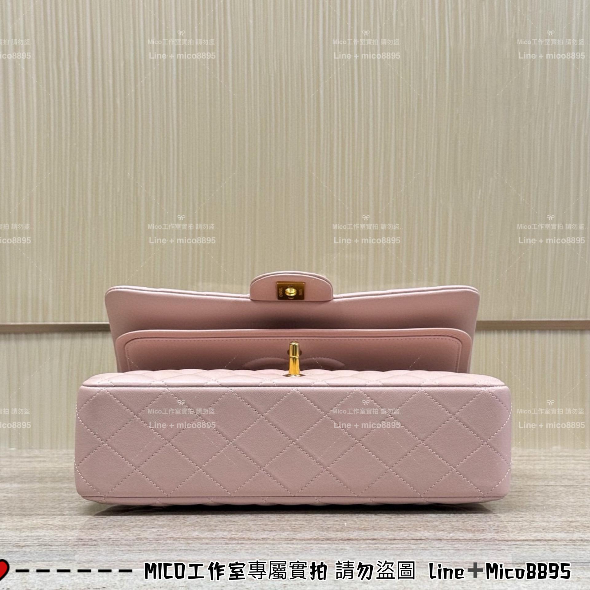 CHANEL 櫻花粉羊皮/金釦 Classic Flap Medium中號  CF 口蓋包 25cm