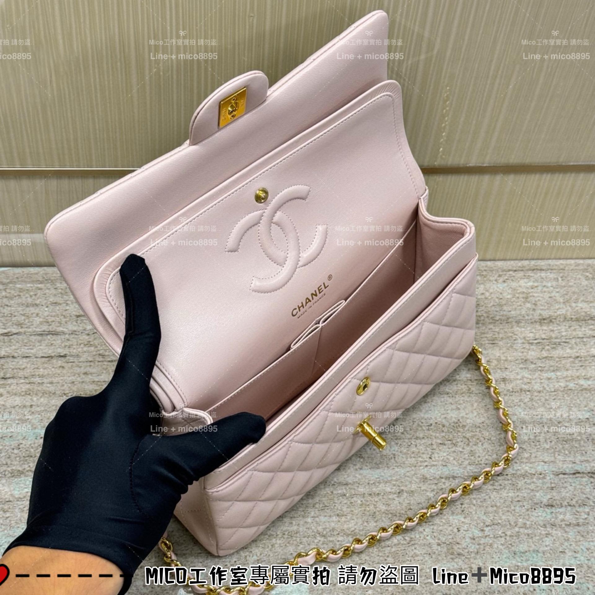 CHANEL 櫻花粉羊皮/金釦 Classic Flap Medium中號  CF 口蓋包 25cm