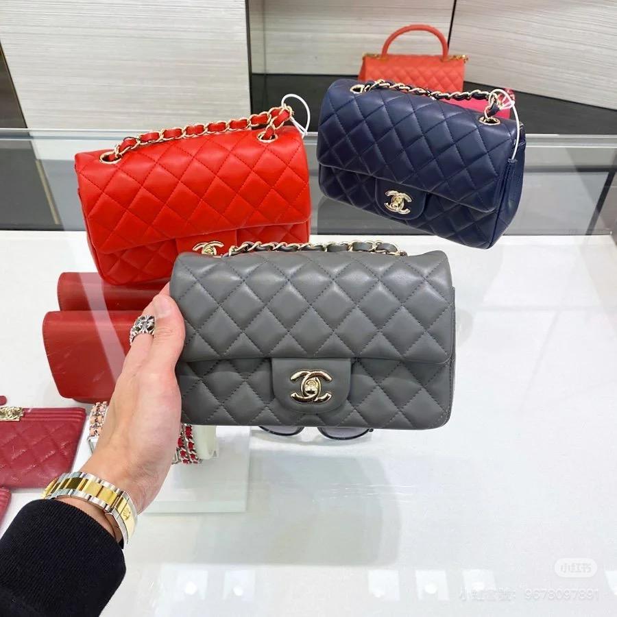 CHANEL 22A 深灰色 小羊皮/真皮/金釦 Classic Flap 大mini CF 口蓋包 20cm