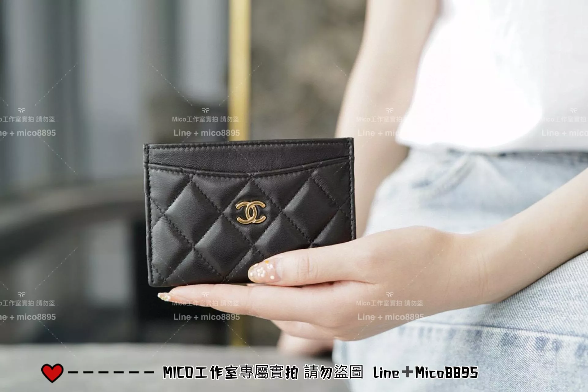 Chanel 小羊皮/淡金釦 菱格紋 Cardholder 卡包 卡套