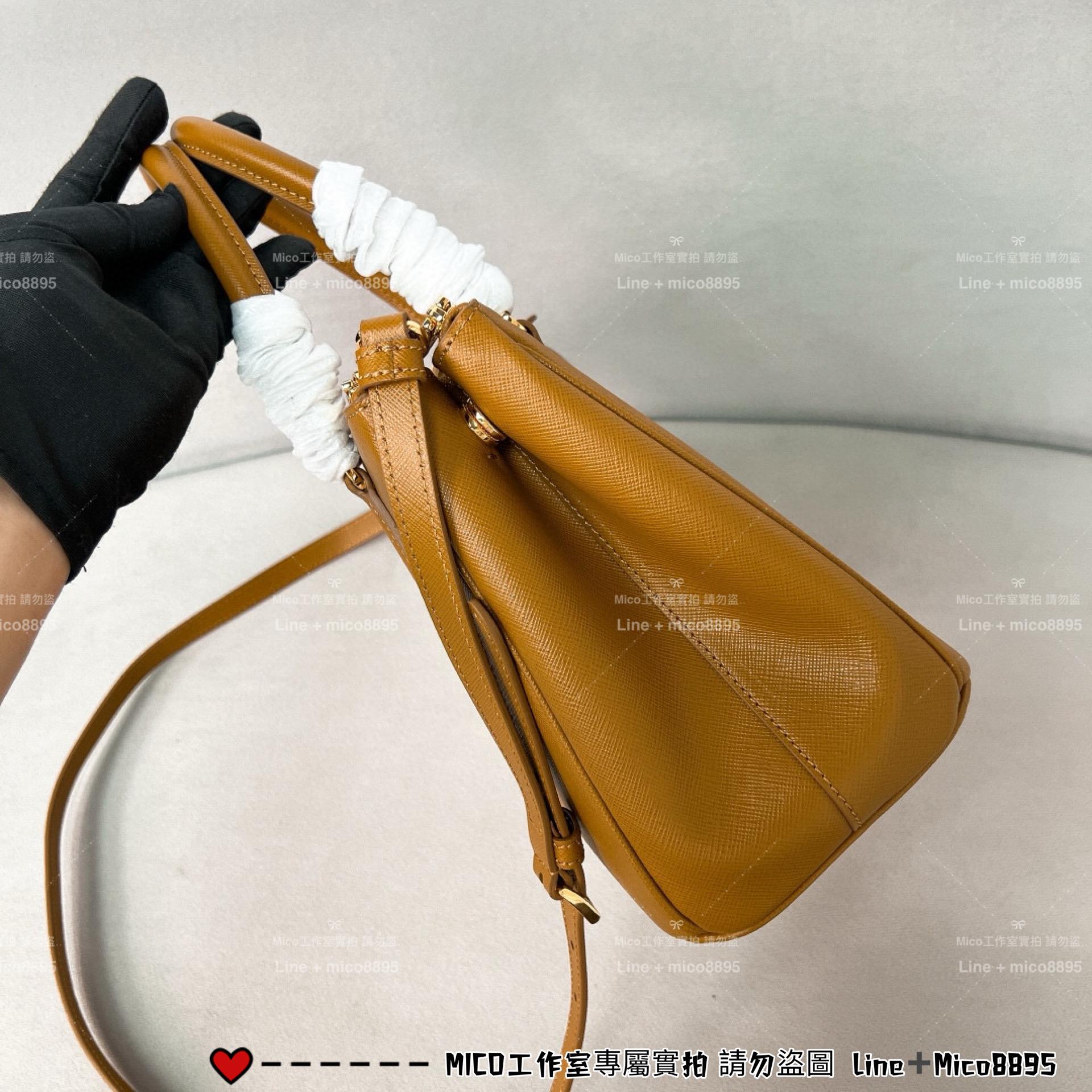 PRADA 低調簡約款 中號 焦糖色 GalleriaSaffiano皮革手袋 殺手包 手提包 28cm