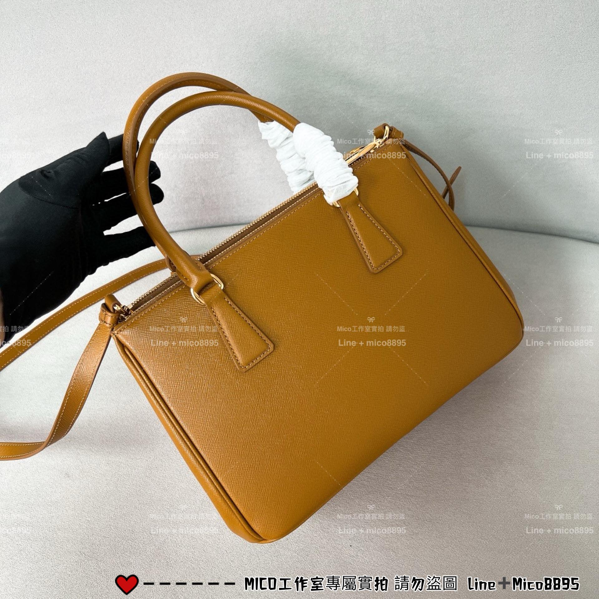 PRADA 低調簡約款 中號 焦糖色 GalleriaSaffiano皮革手袋 殺手包 手提包 28cm