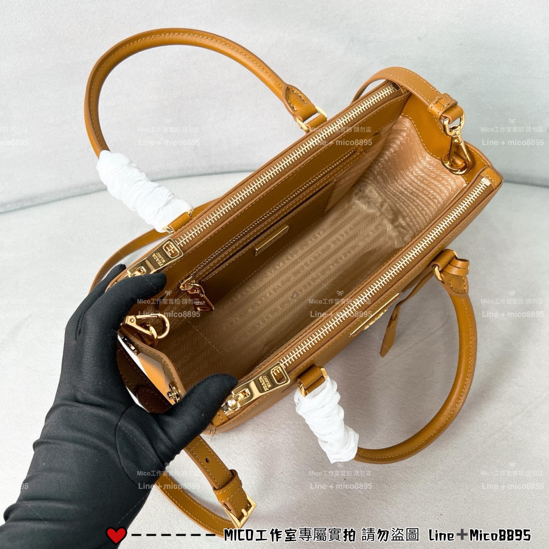 PRADA 低調簡約款 中號 焦糖色 GalleriaSaffiano皮革手袋 殺手包 手提包 28cm