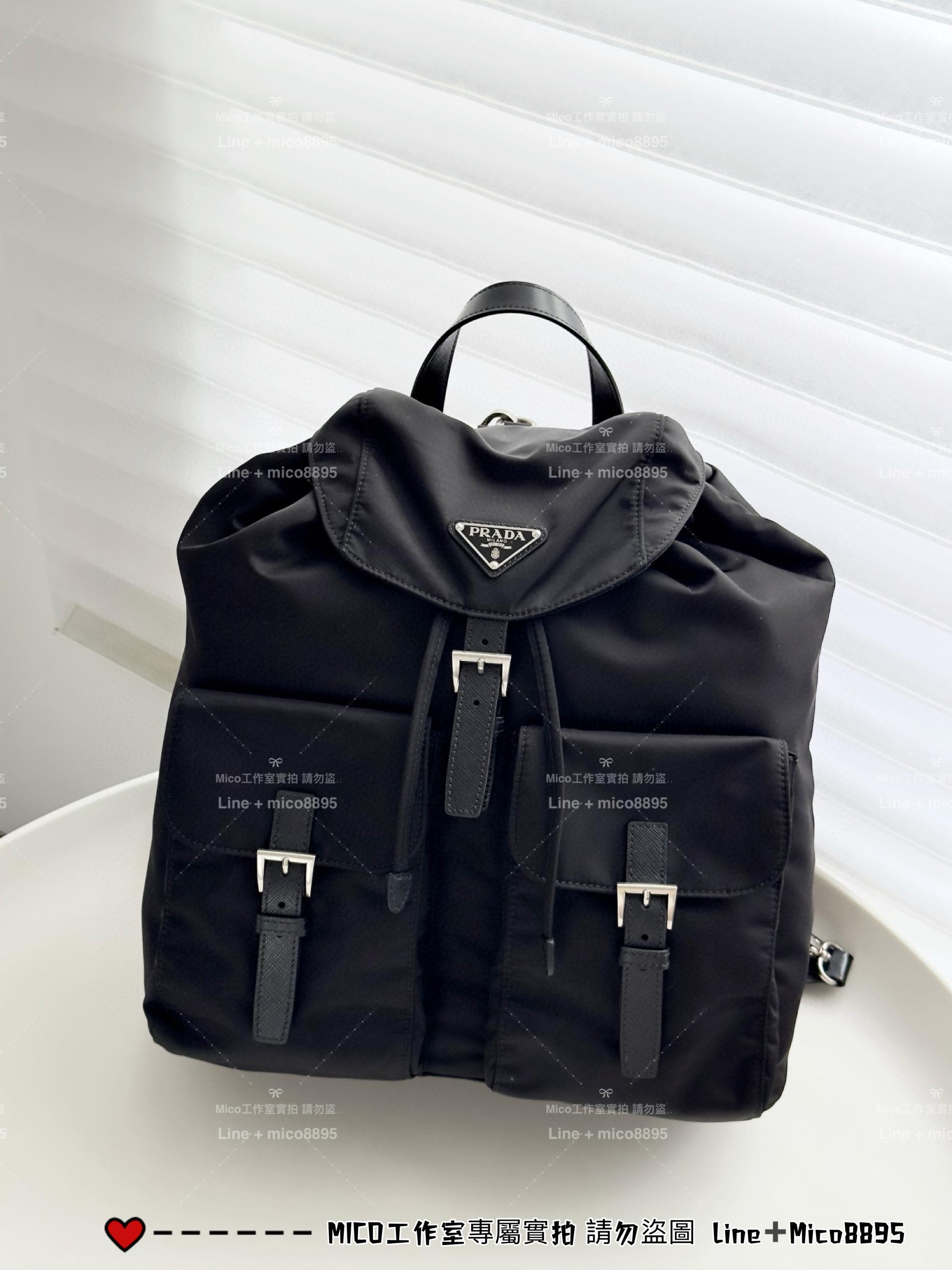 Prada 黑色尼龍 Re-Nylon新品雙肩包🔥附雙肩帶 39cm