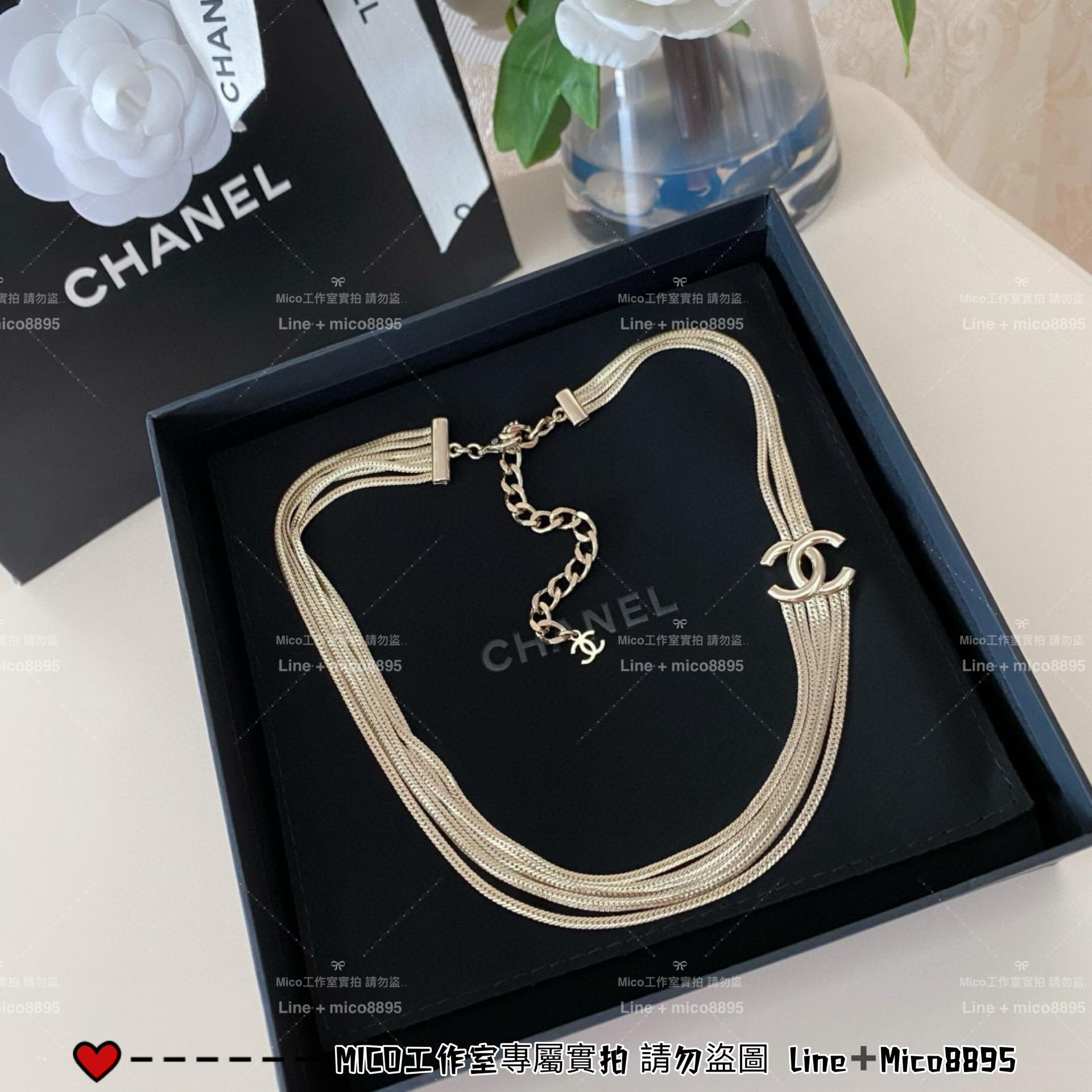 Chanel 24B 淡金色/銀色 多層蛇骨項鍊/choker