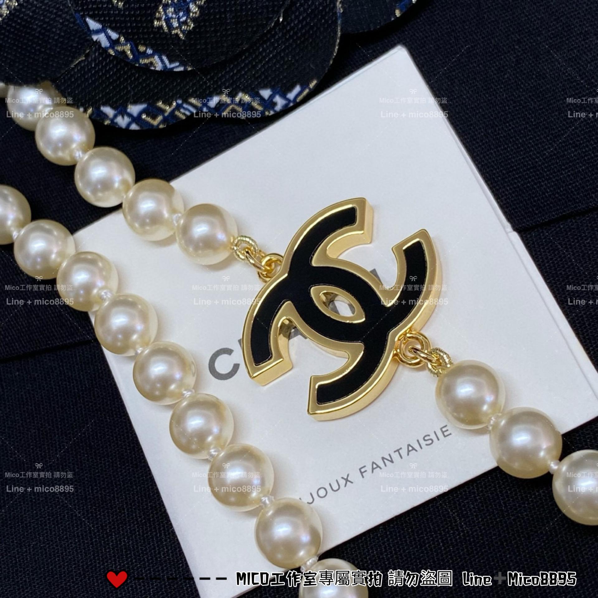 Chanel 24B 黑色琺瑯雙c珍珠項鍊 choker