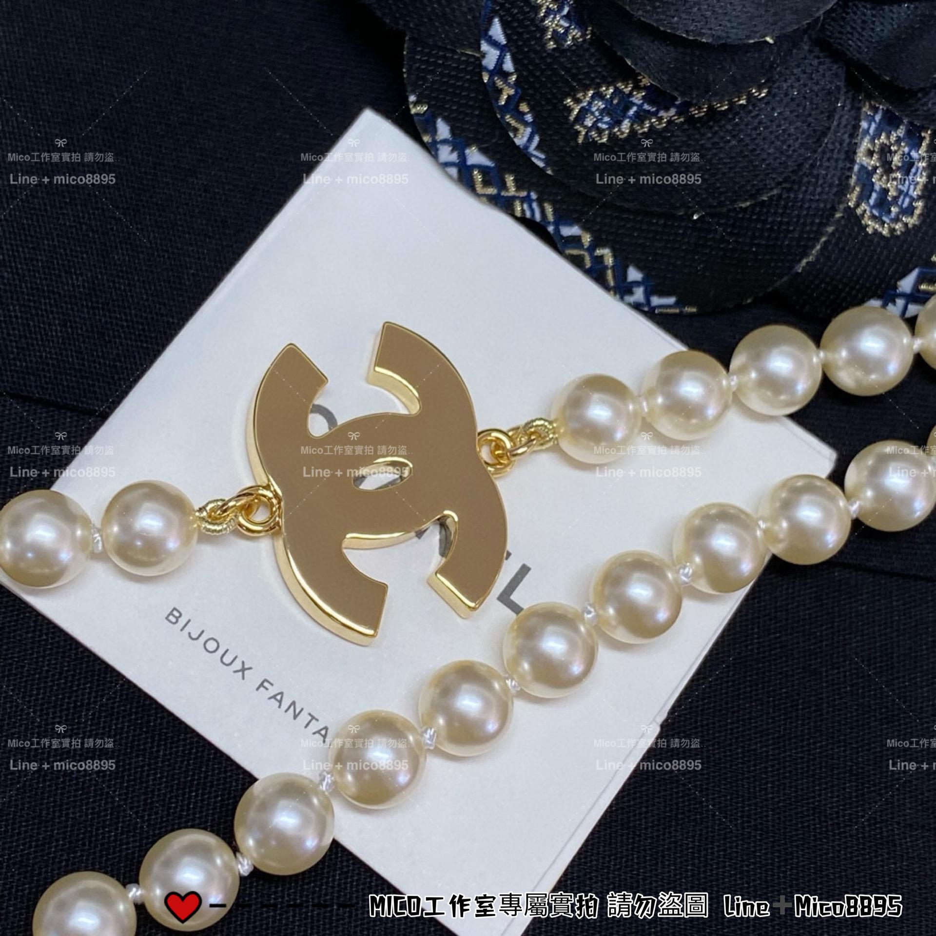 Chanel 24B 黑色琺瑯雙c珍珠項鍊 choker