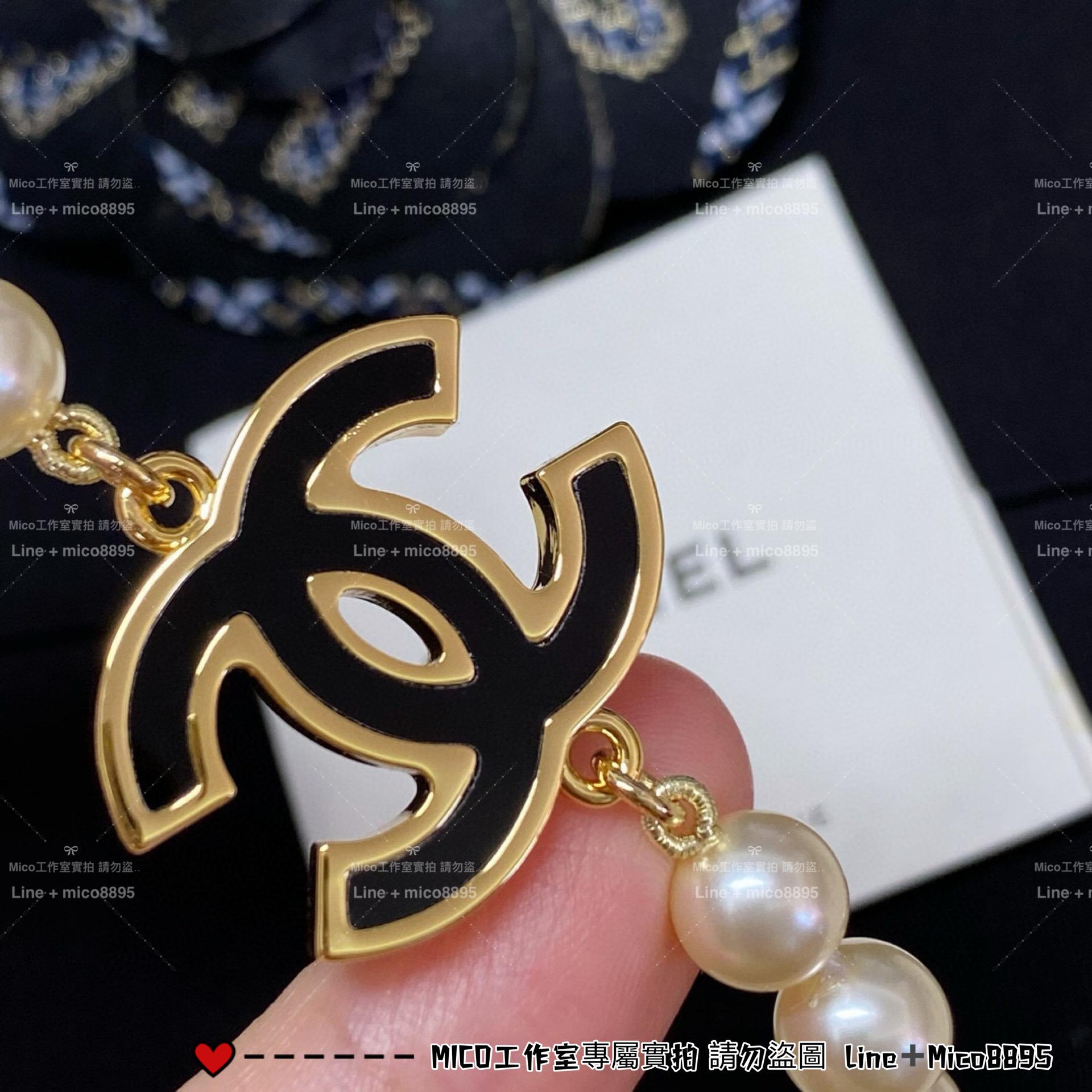 Chanel 24B 黑色琺瑯雙c珍珠項鍊 choker