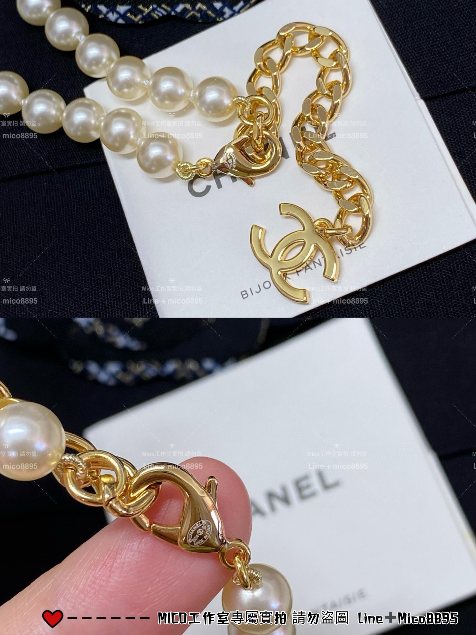 Chanel 24B 黑色琺瑯雙c珍珠項鍊 choker