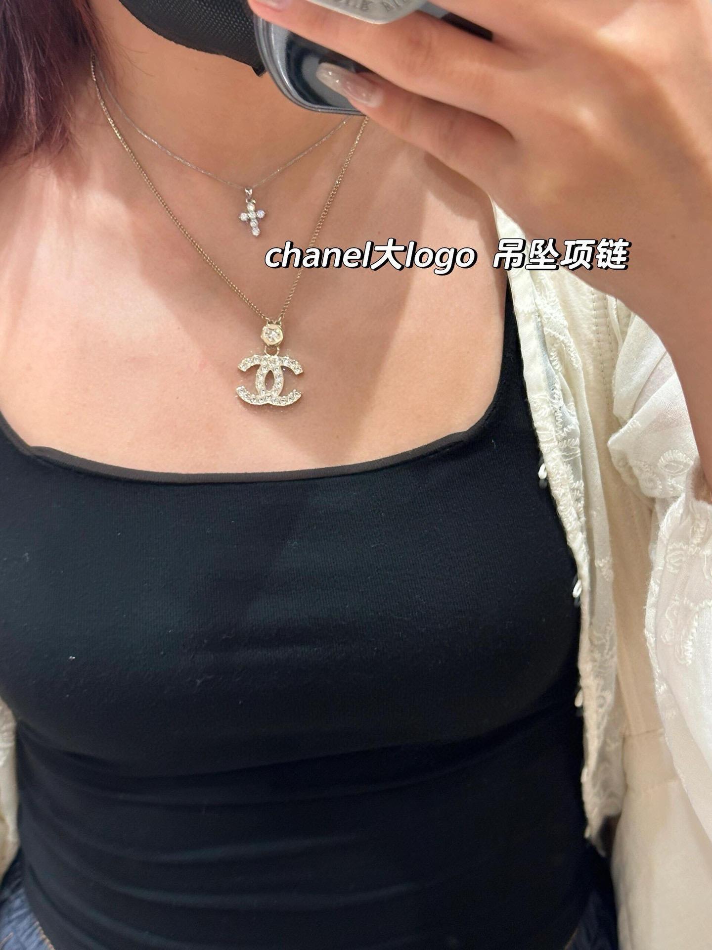 CHANEL 24B 愛心水鑽大雙C項鍊