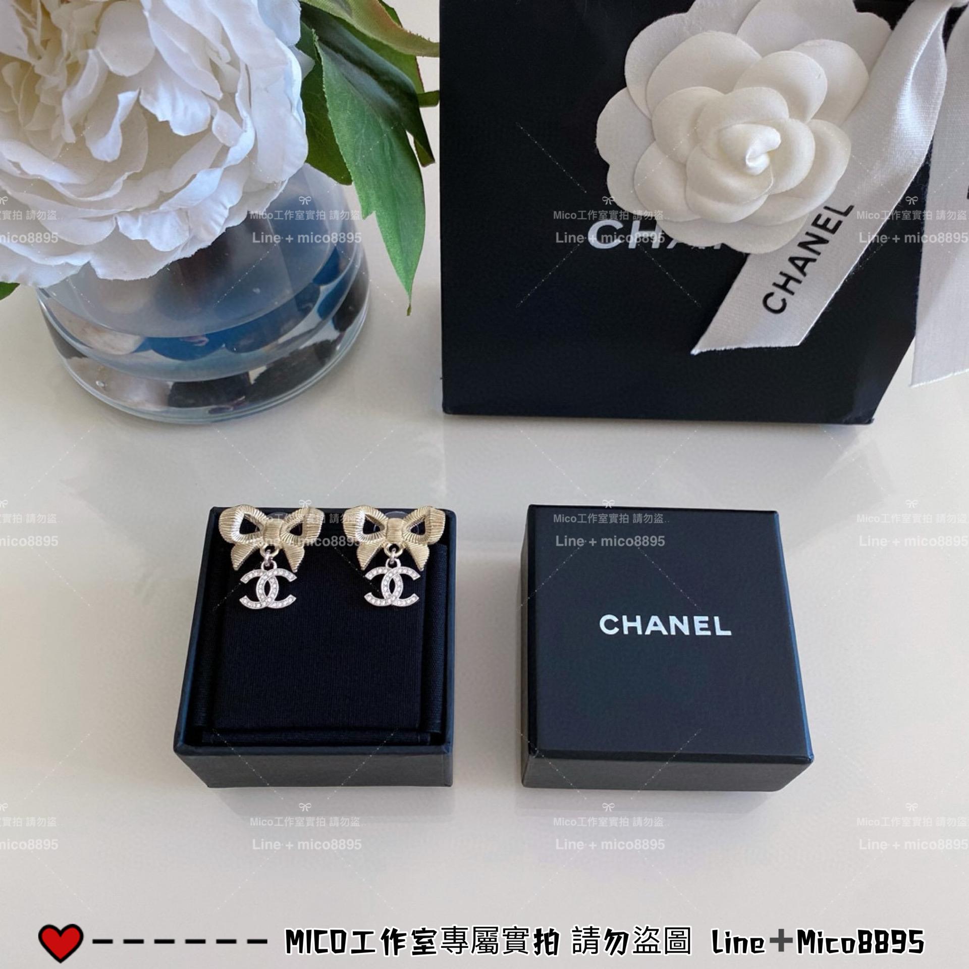 CHANEL 24K 蝴蝶結系列 立體蝴蝶結雙C耳釘/耳環