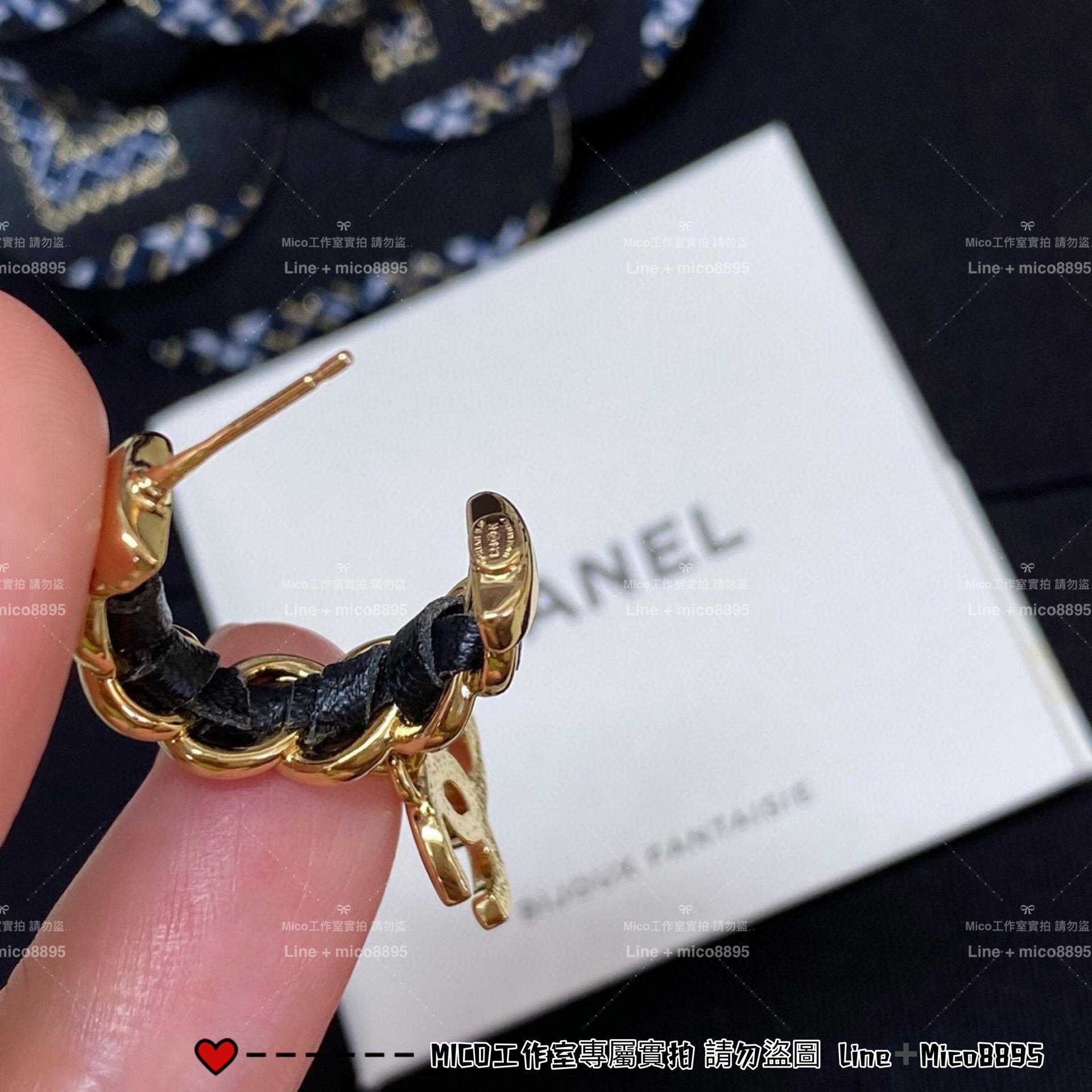 CHANEL 經典穿皮式耳圈耳環 耳釘