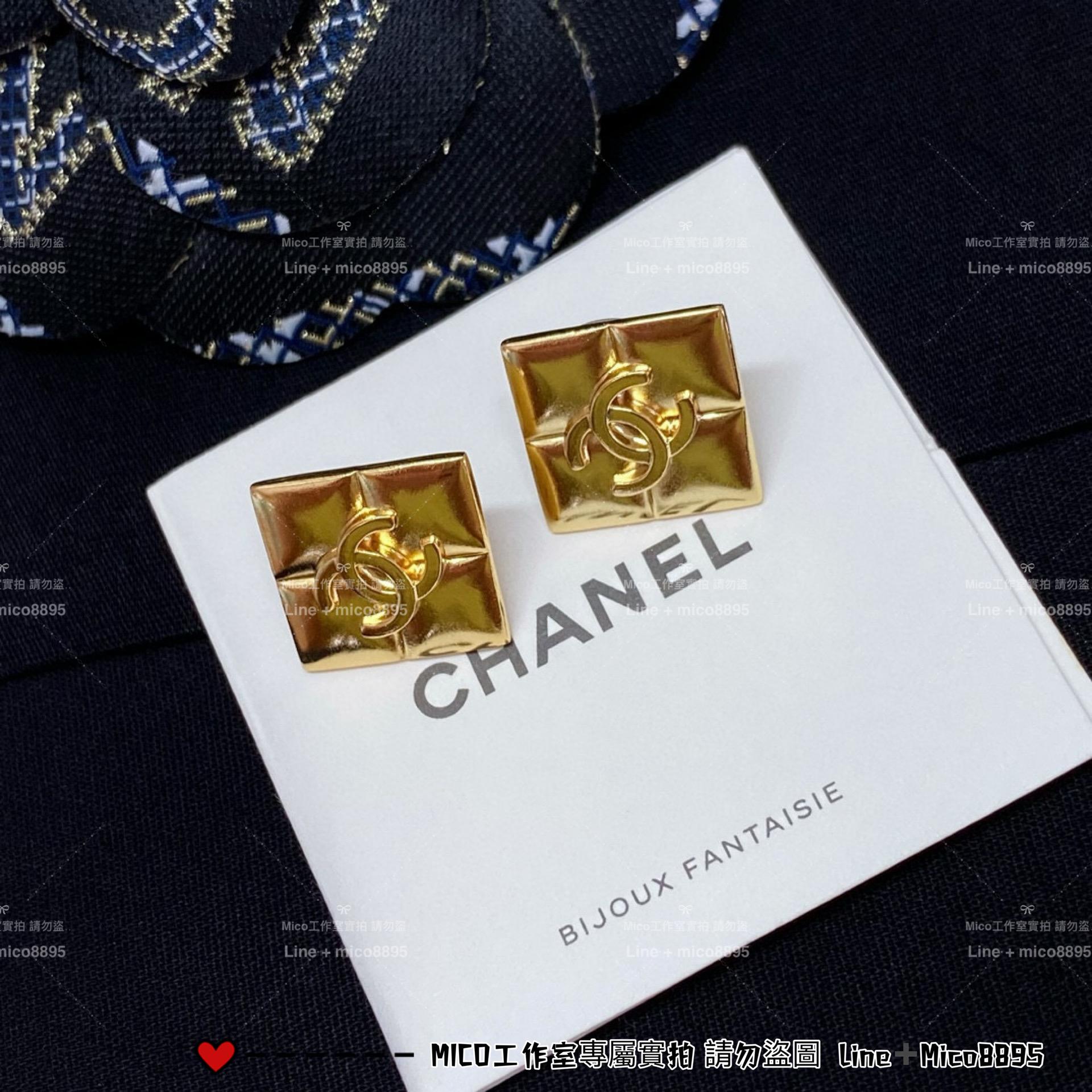 CHANEL Vintage 金色菱形方形耳釘