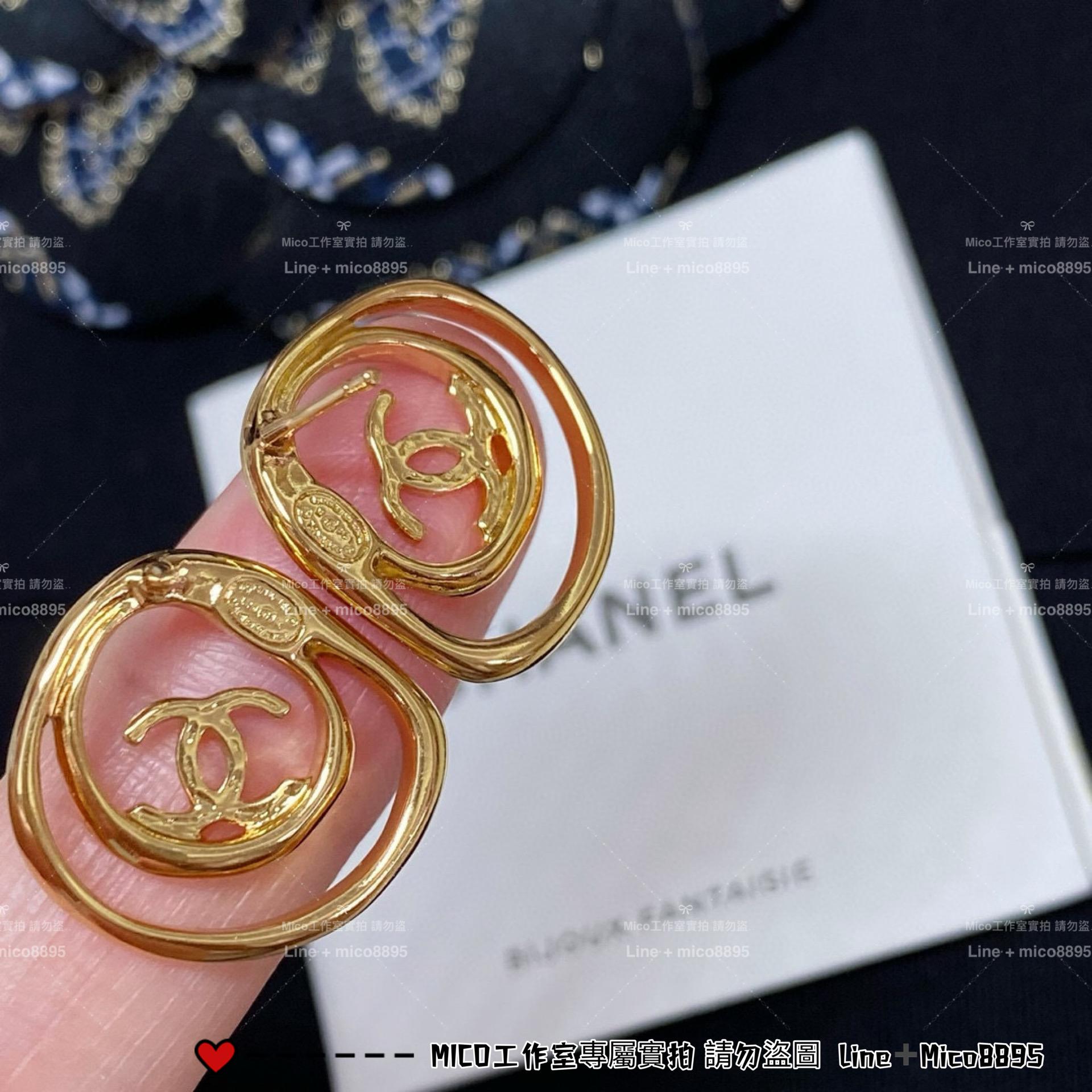 CHANEL Vintage 金色鏤空不規則豆豆雙c耳釘 耳環