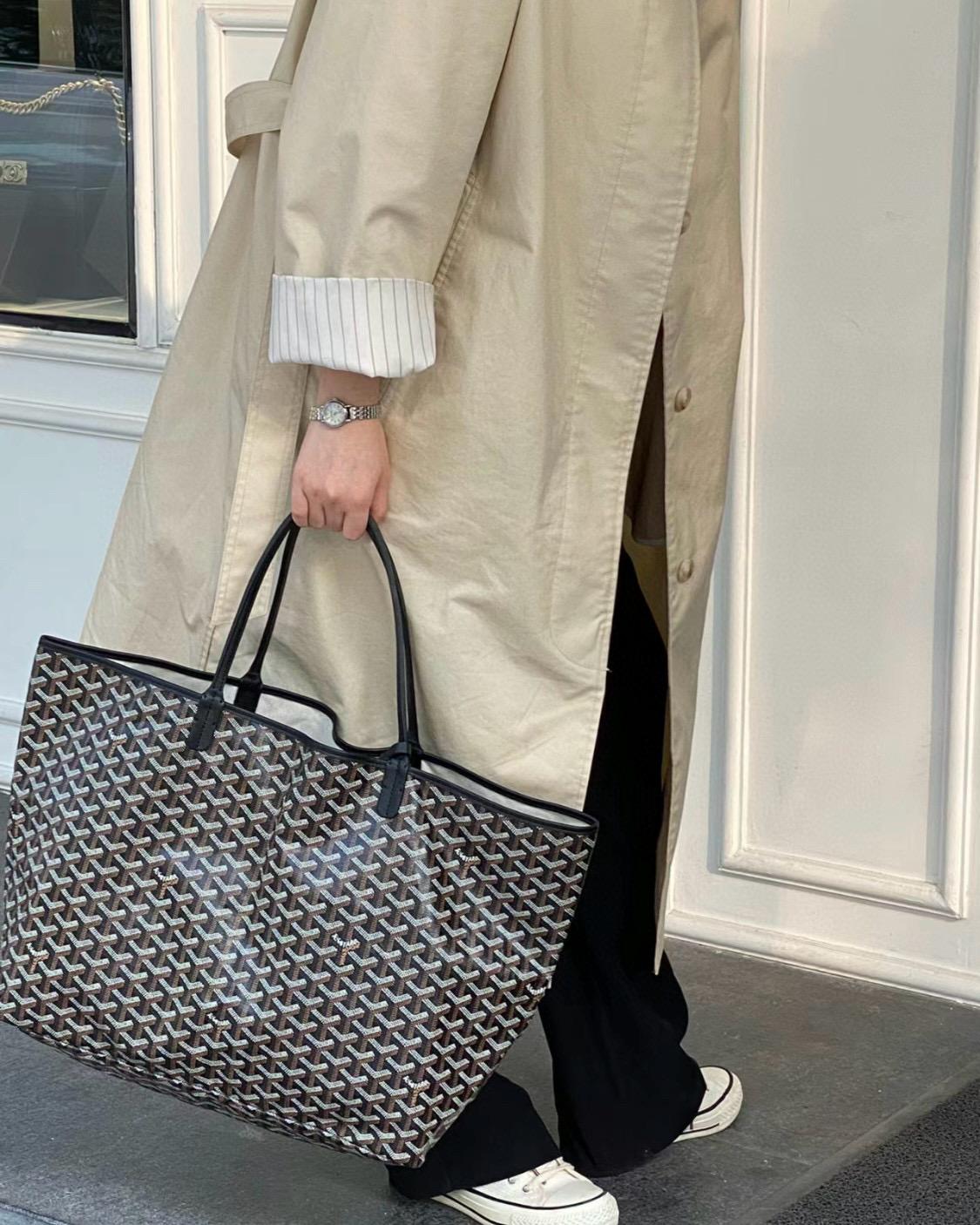 Goyard 經典款 黑色中號 St. Louis PM防水帆布LOGO購物包 托特包 媽媽包 47cm