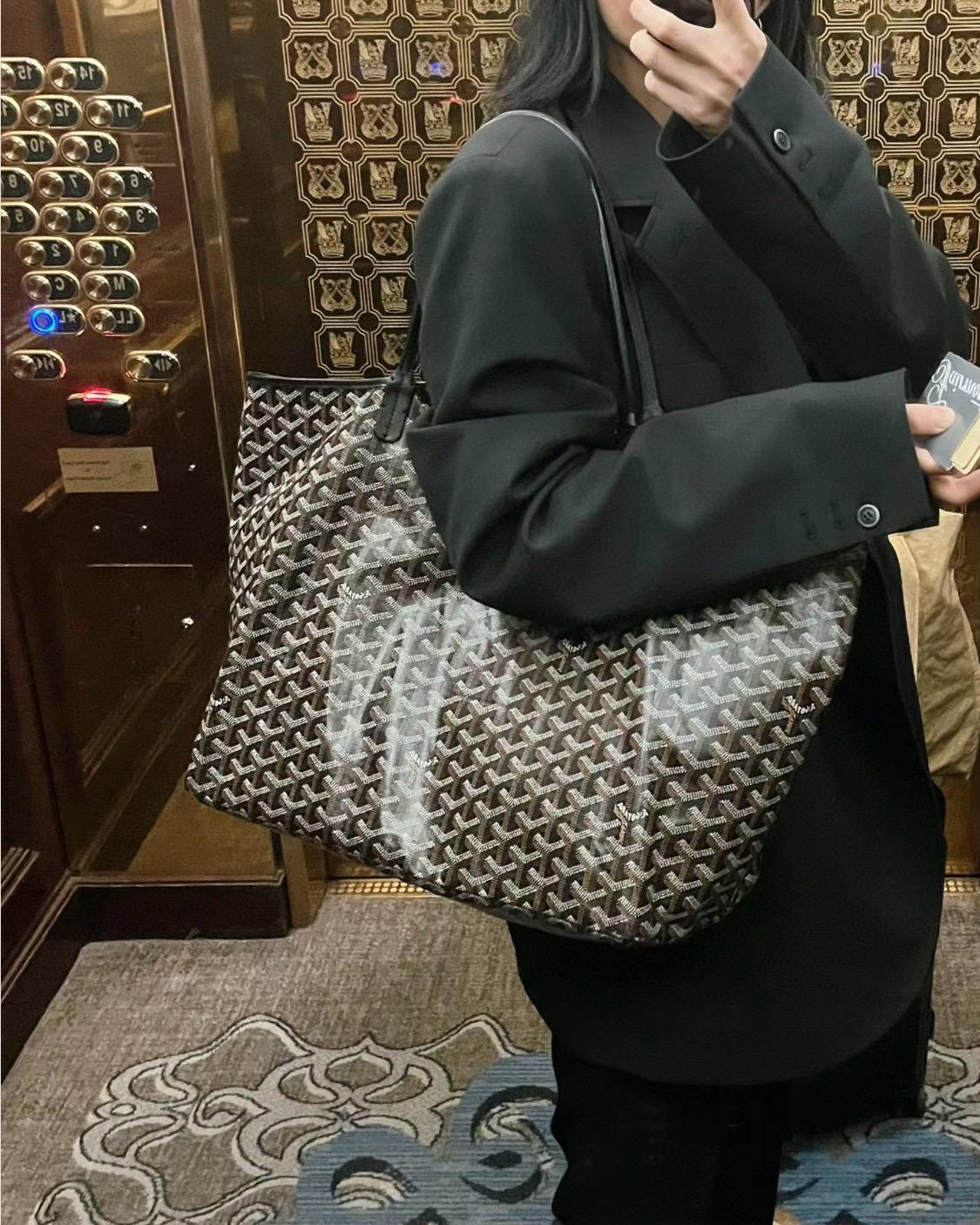 Goyard 經典款 黑色中號 St. Louis PM防水帆布LOGO購物包 托特包 媽媽包 47cm