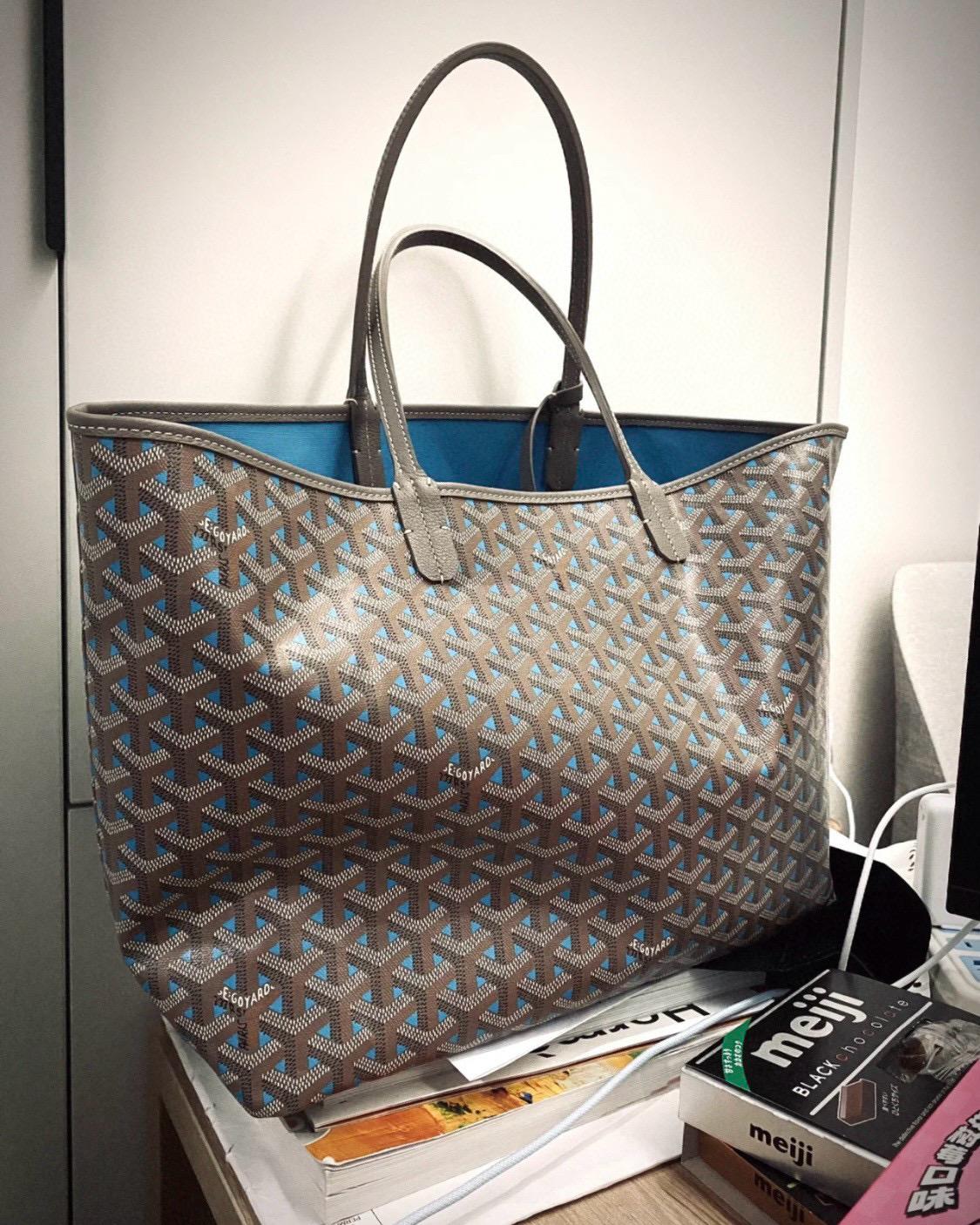 Goyard 170週年限定色 灰藍中號  St. Louis PM防水帆布LOGO購物包 托特包 媽媽包 47cm