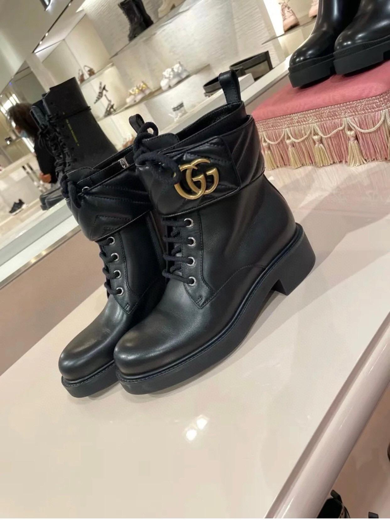 GUCCI 秋冬款 雙G釦魔術貼復古短靴 騎士靴 35-40