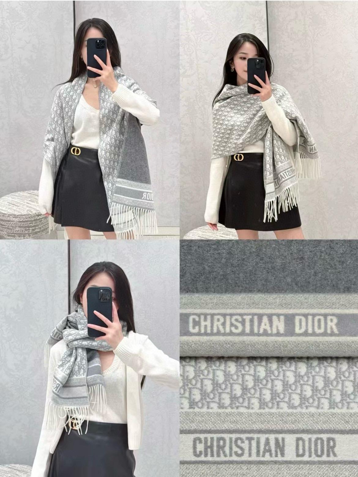 Dior 雙面款Oblique 印花圍巾  （三個色）Size：48x198cm 100%羊絨