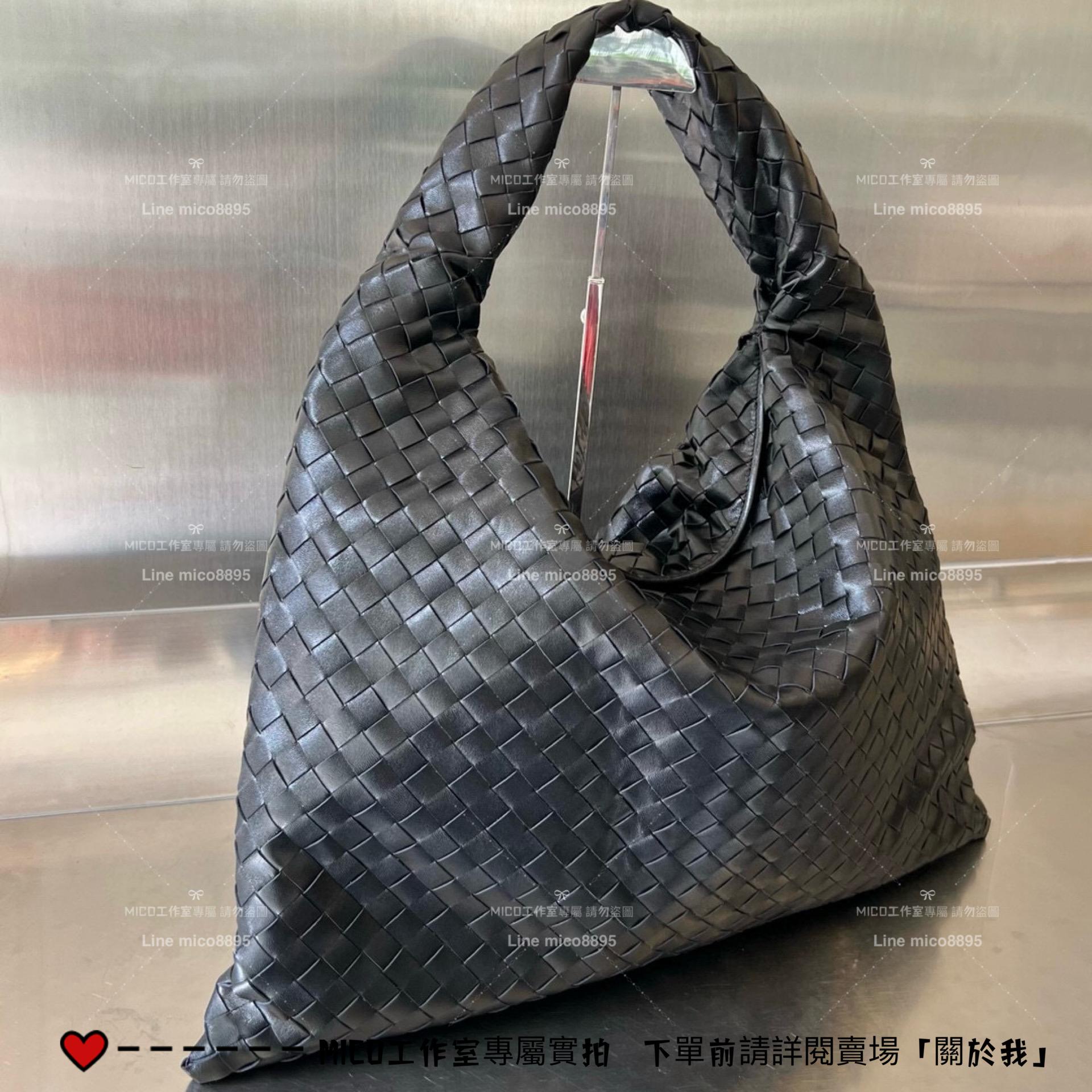 Bv 黑色牛皮編織 HOP Bag 大號編織餃子包 肩背包 老錢風 54cm