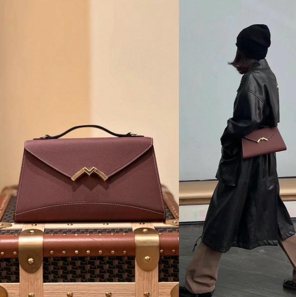 Moynat 莫奈｜Gabrielle系列 Clutch 胭脂紅/金釦/銀釦 26cm 頂級全手工縫製