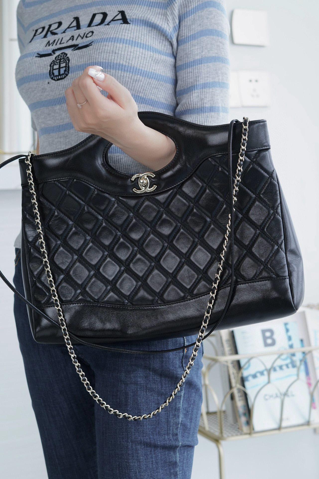 CHANEL｜24S 31bag 橫版中號 黑色油蠟褶皺感羊皮 30*36cm