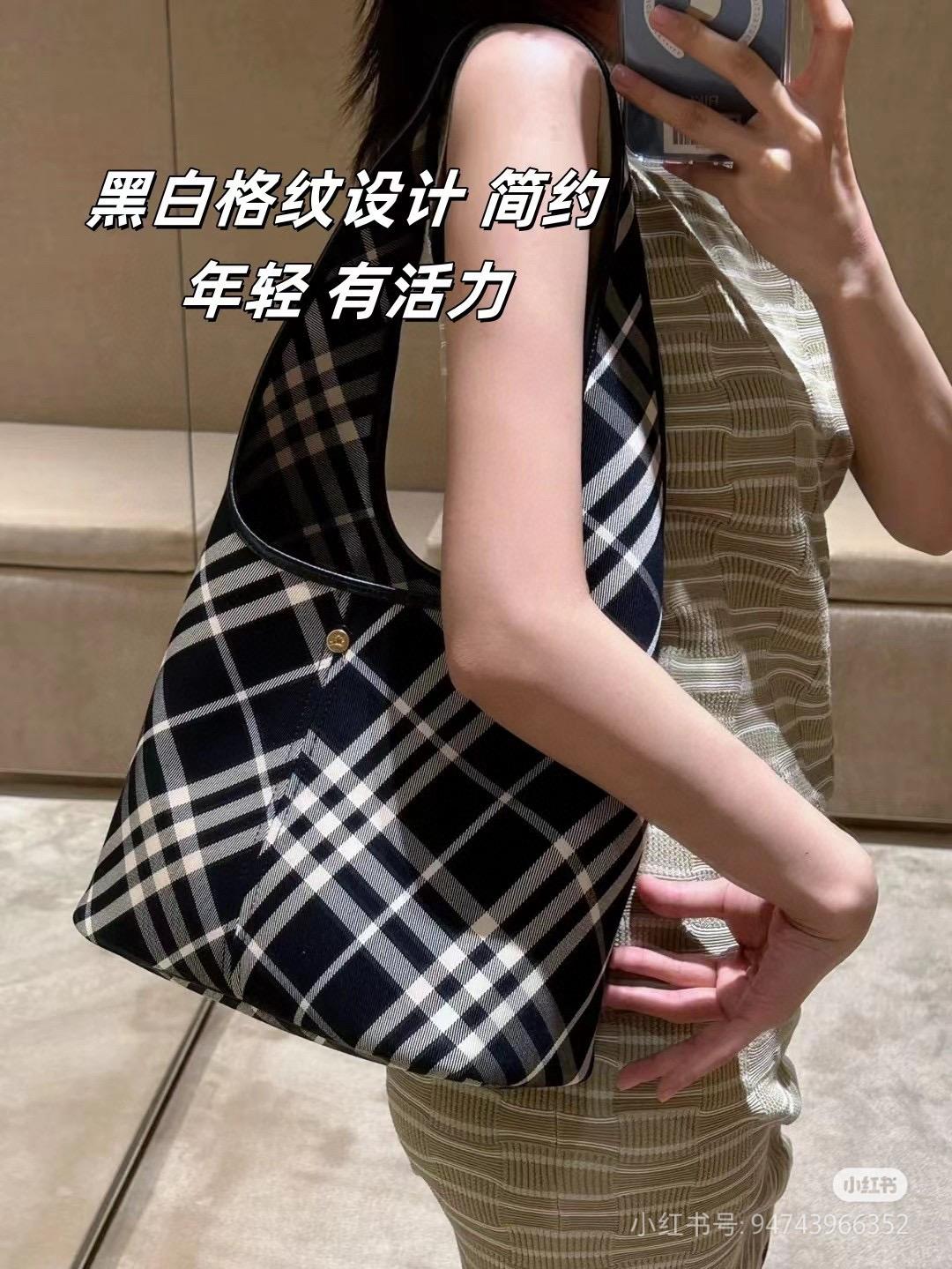 Burberry 小號26cm 杏色/黑色 兩色 經典品牌格紋肩背包 托特包