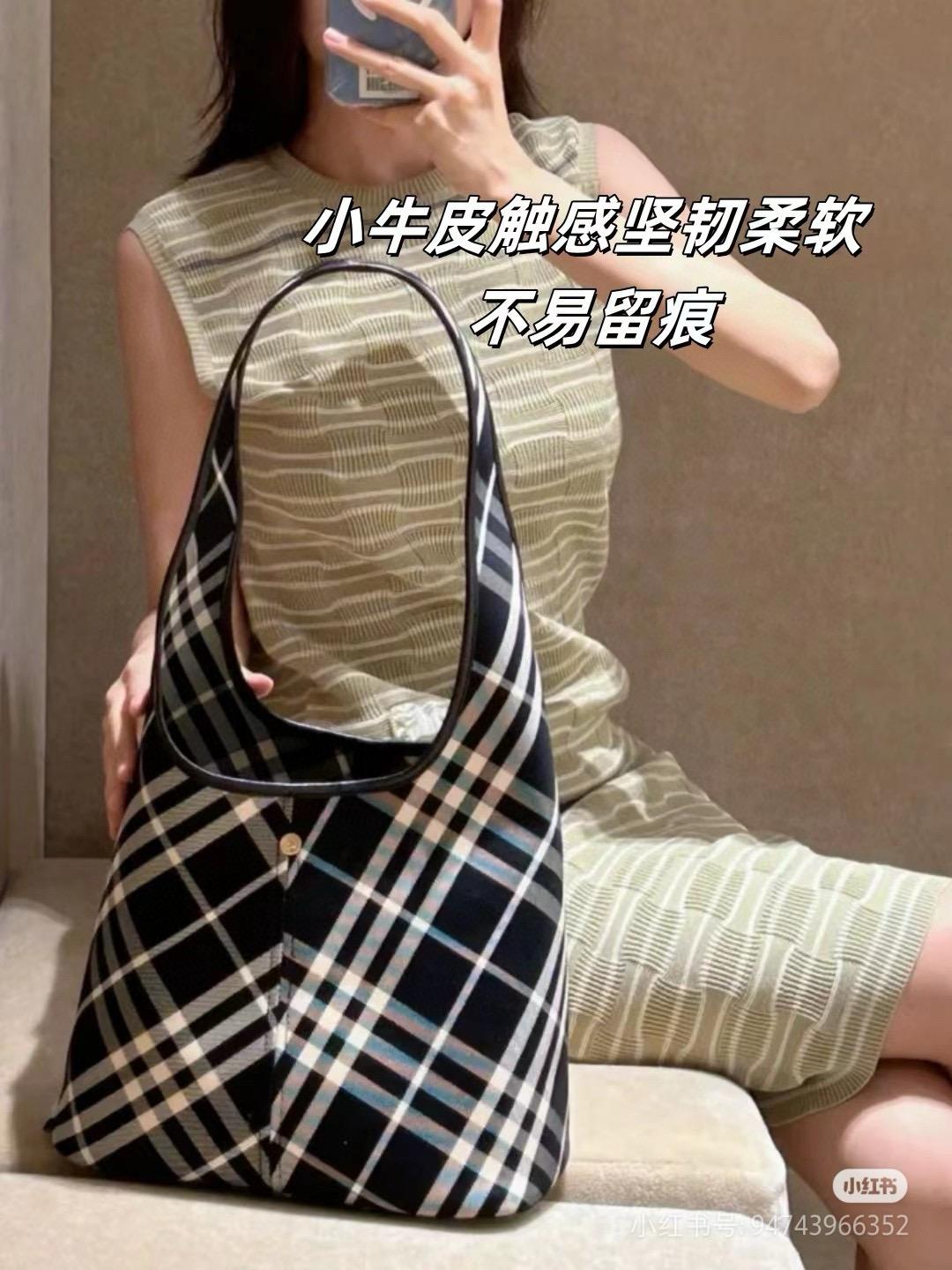 Burberry 小號26cm 杏色/黑色 兩色 經典品牌格紋肩背包 托特包