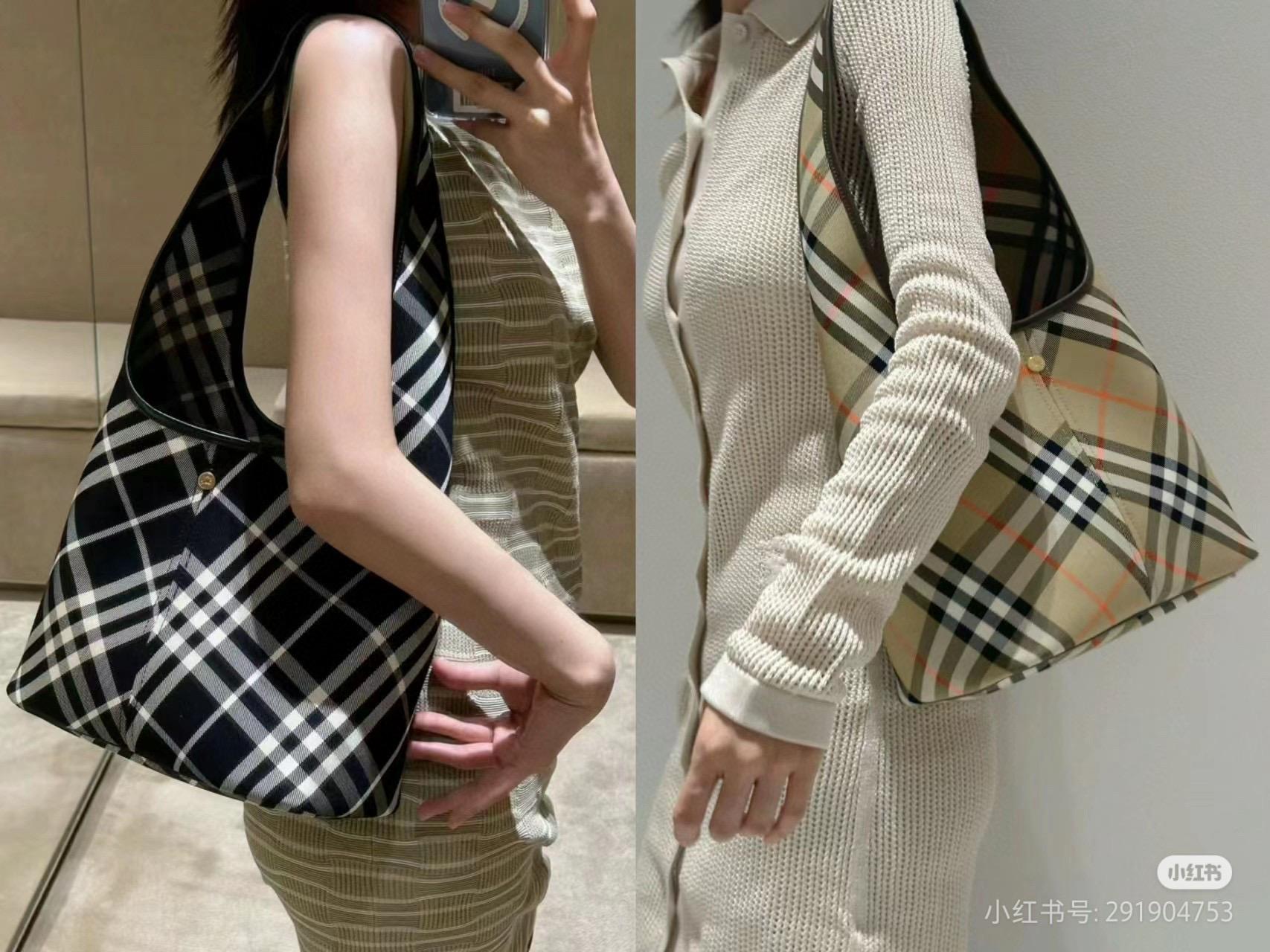 Burberry 小號26cm 杏色/黑色 兩色 經典品牌格紋肩背包 托特包