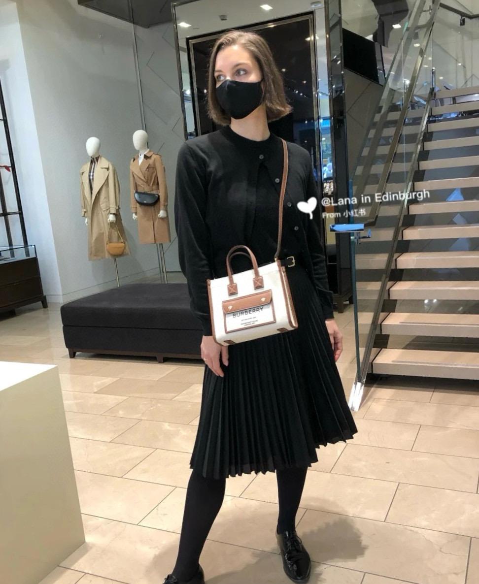 Burberry 棕色牛皮拼帆布TOTE 托特包 斜挎包 23cm