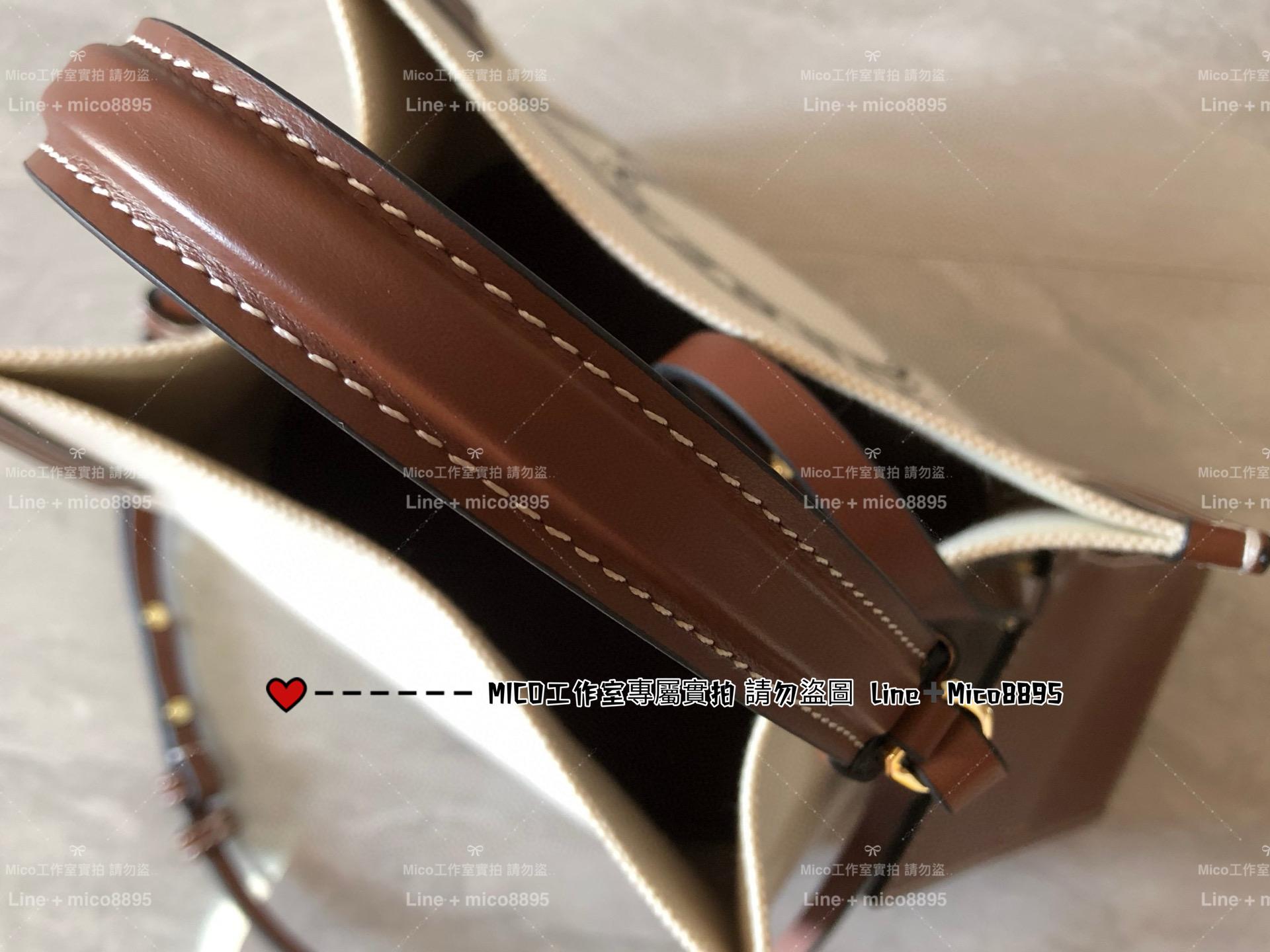 Burberry 帆布系列 棕色牛皮拼帆布水桶包 手提包 斜挎包 23cm （不含吊飾）