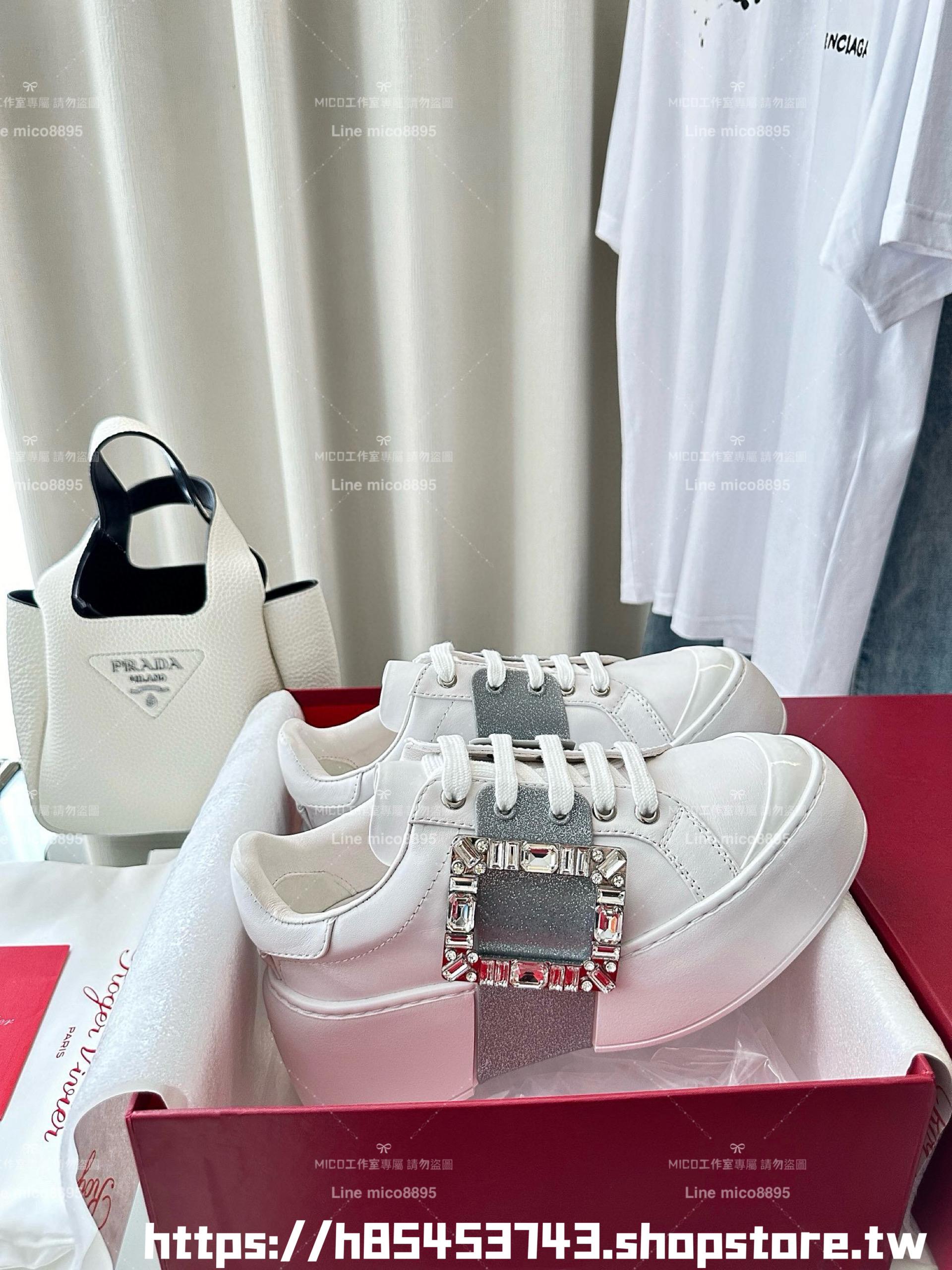 Roger Vivier RV 鑽釦 Viv’ Skate增高厚底運動小白鞋 35-40 底厚8.5cm