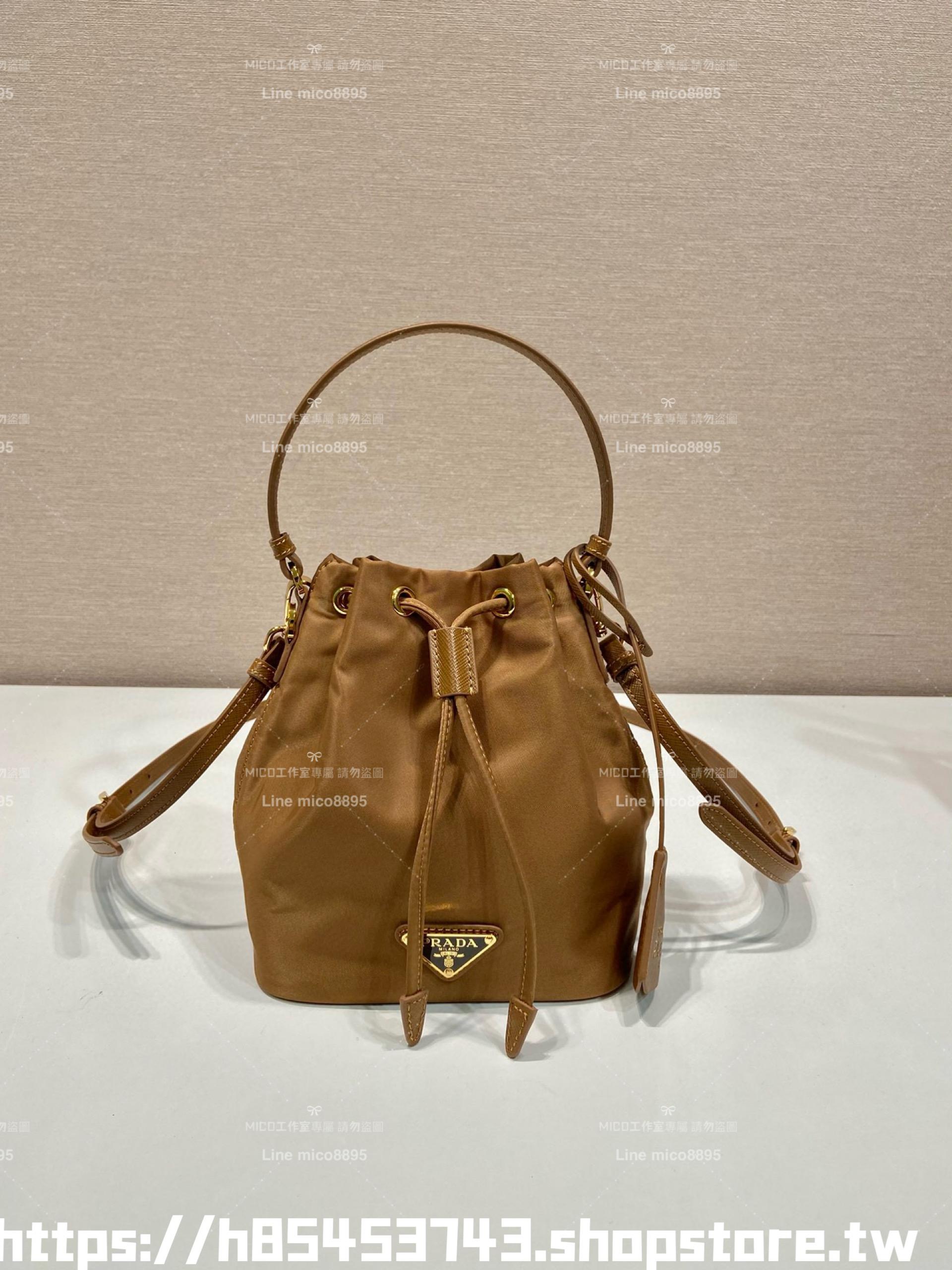 PRADA 普拉達 馬卡龍色系 尼龍面料抽繩水桶包 mini款 15cm