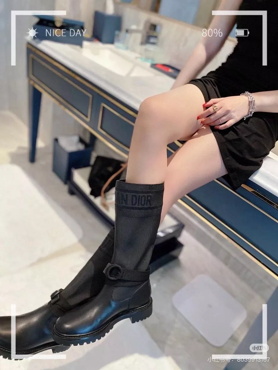 DIOR 經典款異材質拼接騎士靴 35-40 卡其色/黑色兩色