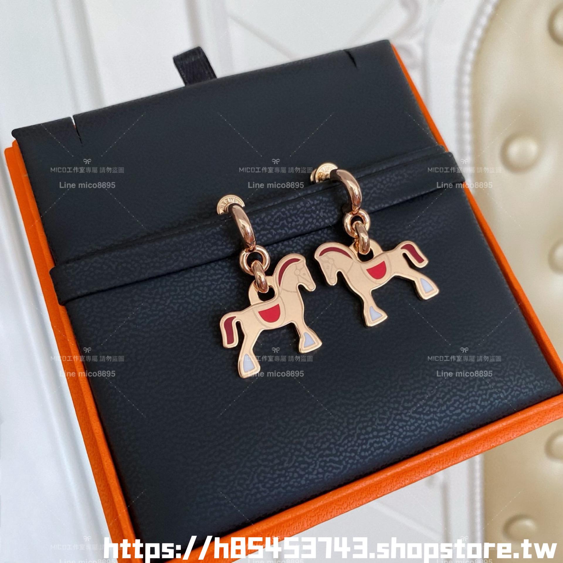 HERMES 24s 經典小馬造型吊墜式耳環 三個色