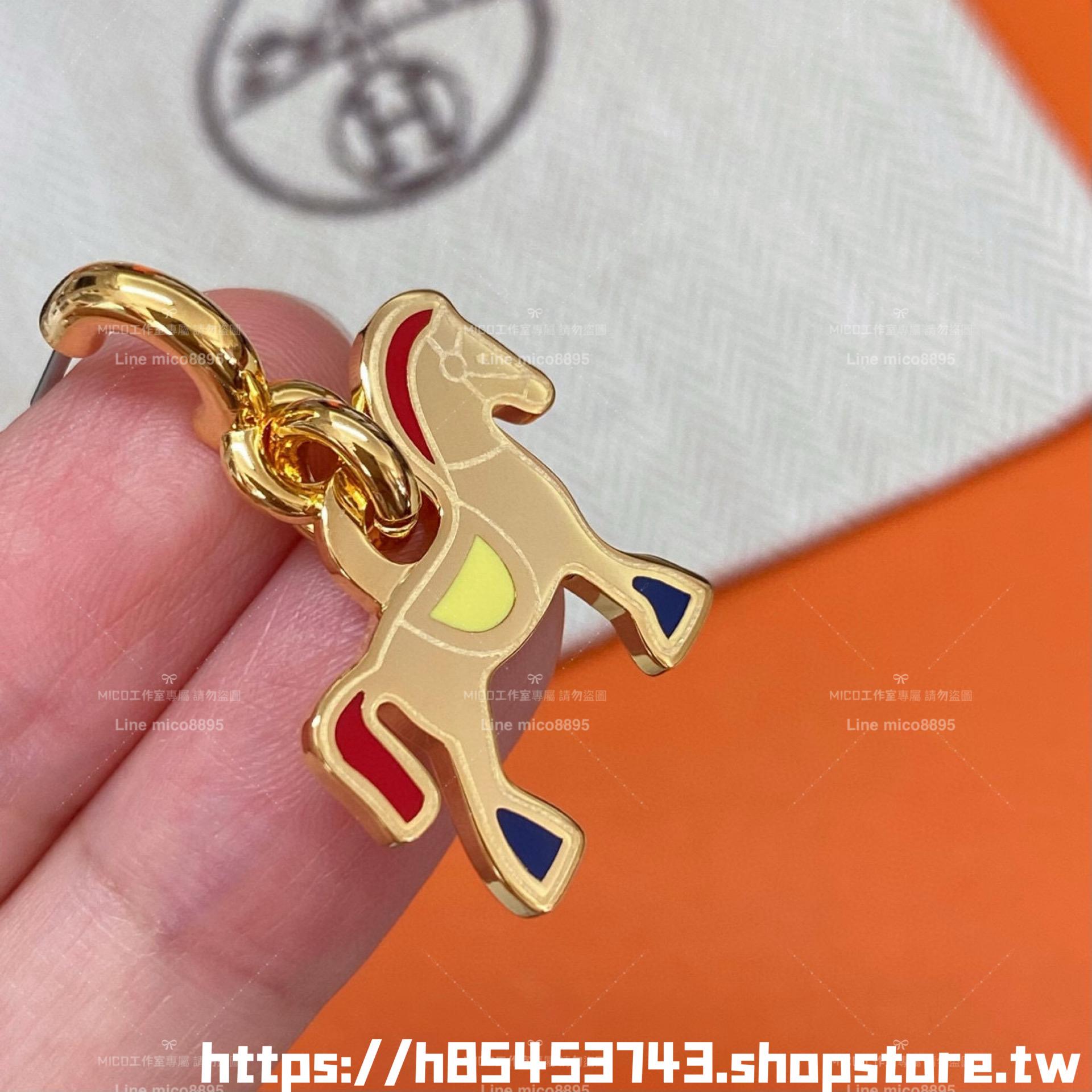 HERMES 24s 經典小馬造型吊墜式耳環 三個色