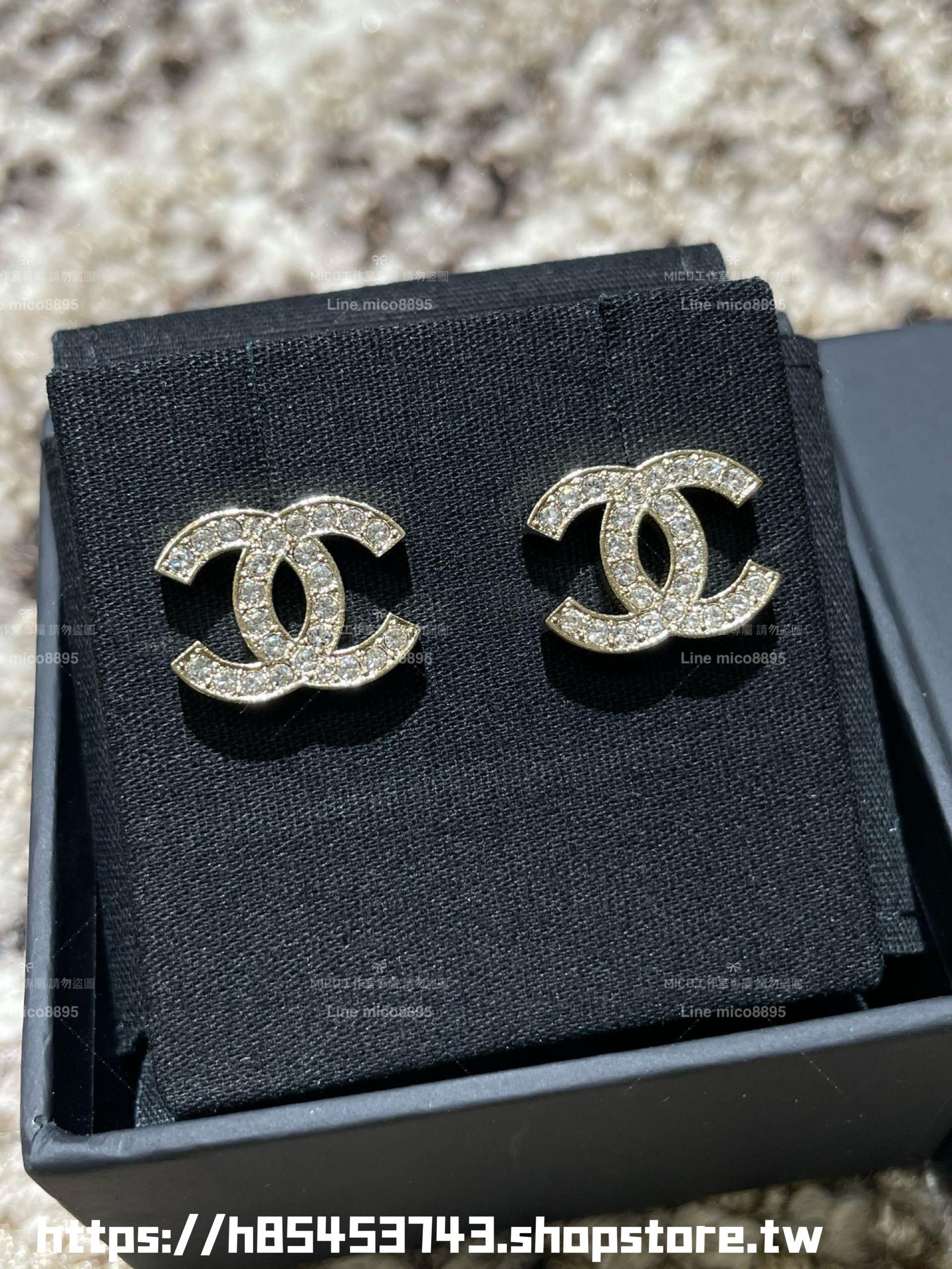 Chanel 日常配戴款 大小適中 施華洛世奇水鑽雙C耳釘