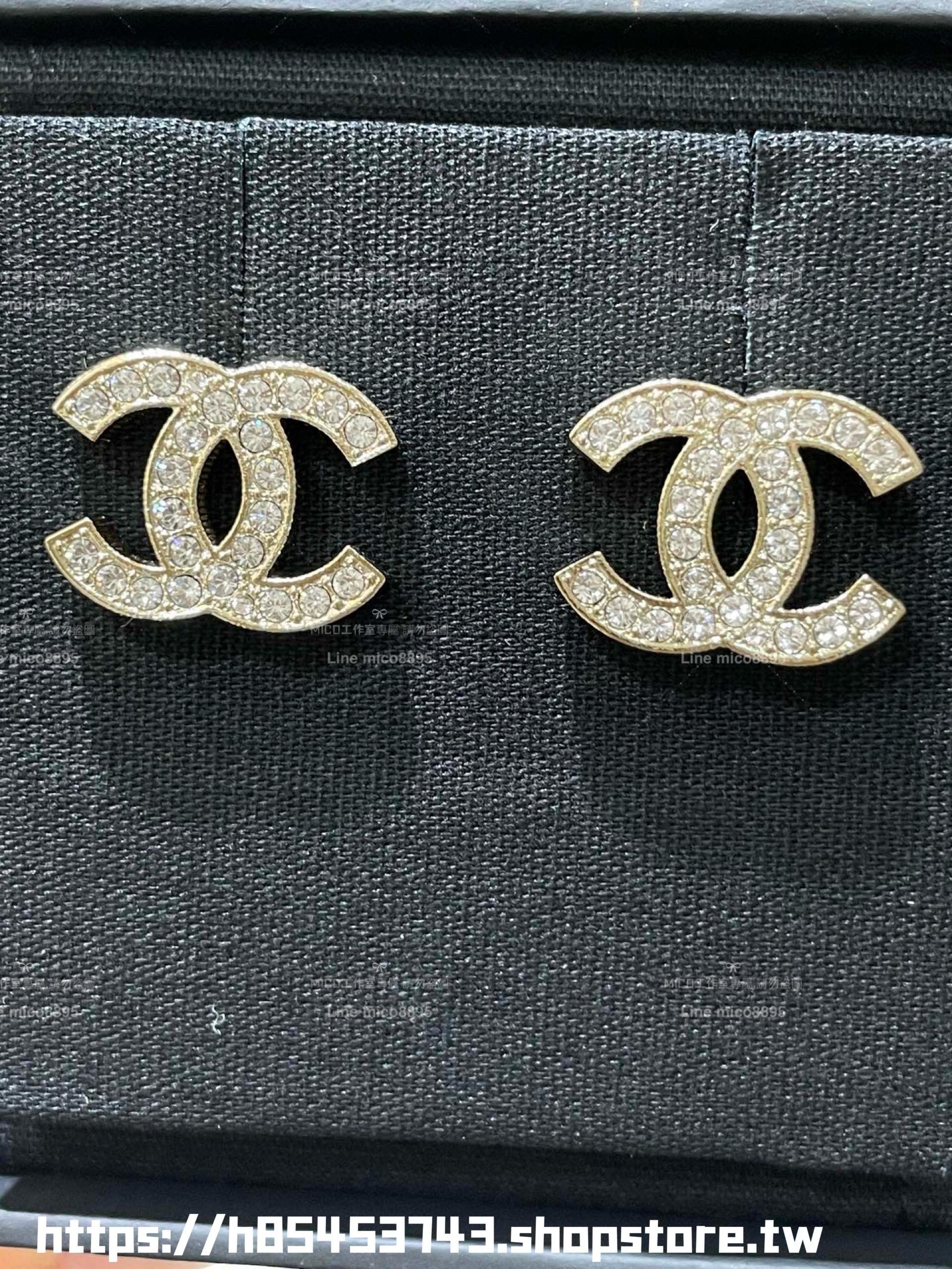 Chanel 日常配戴款 大小適中 施華洛世奇水鑽雙C耳釘