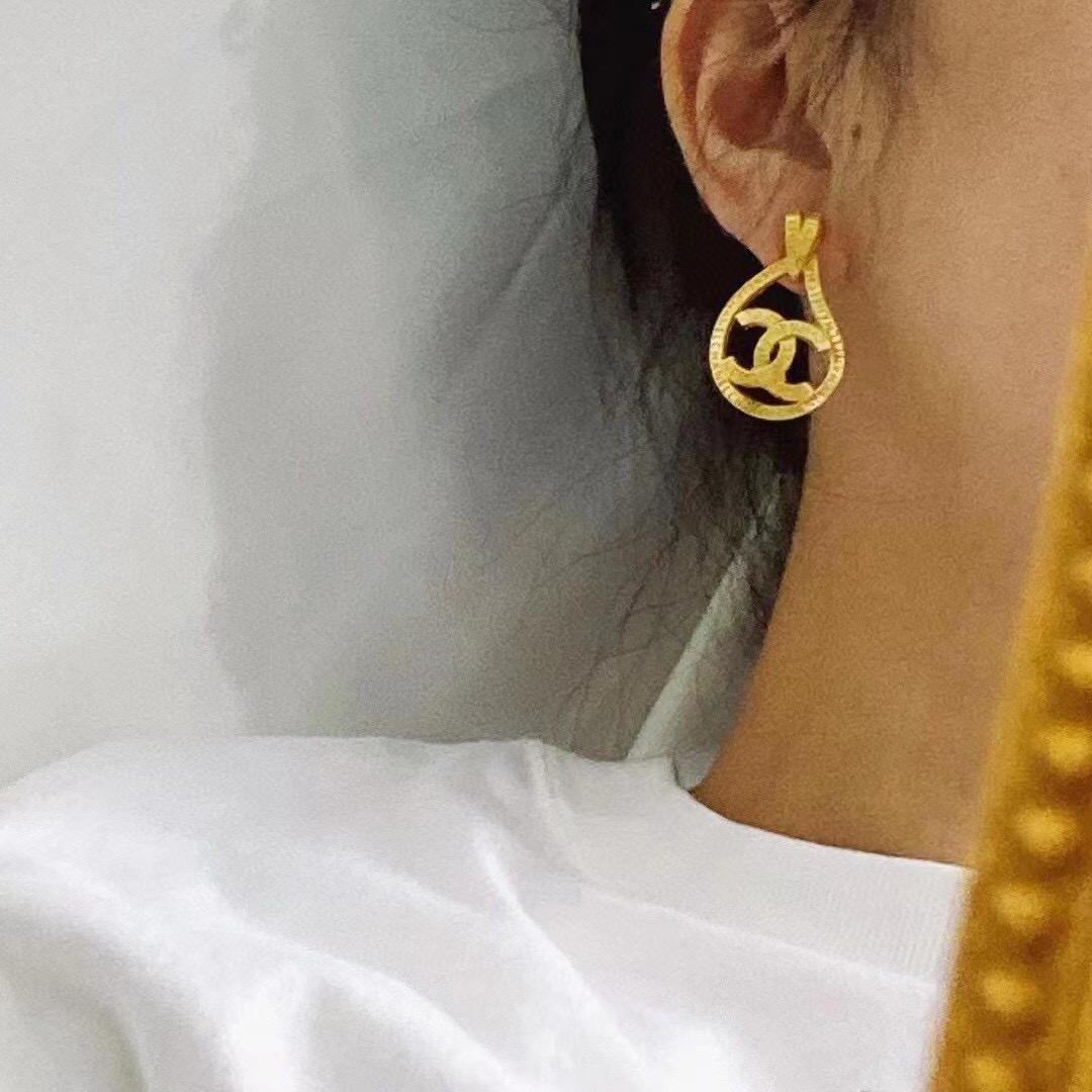 Chanel 中古款 Vintage 水滴字母耳釘 耳環