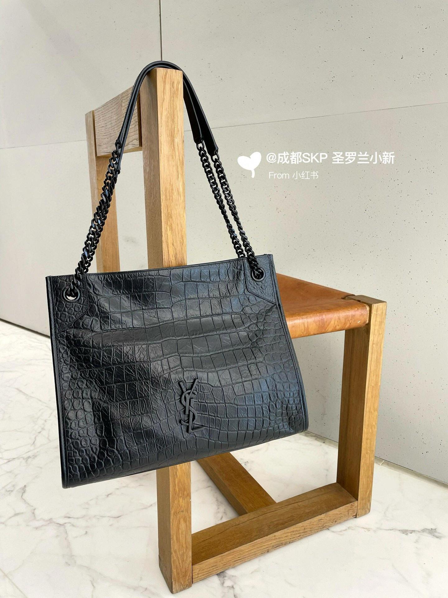 YSL 聖羅蘭 通勤好用 中號 牛皮壓鱷魚紋路Niki shopping bag 購物袋 33cm