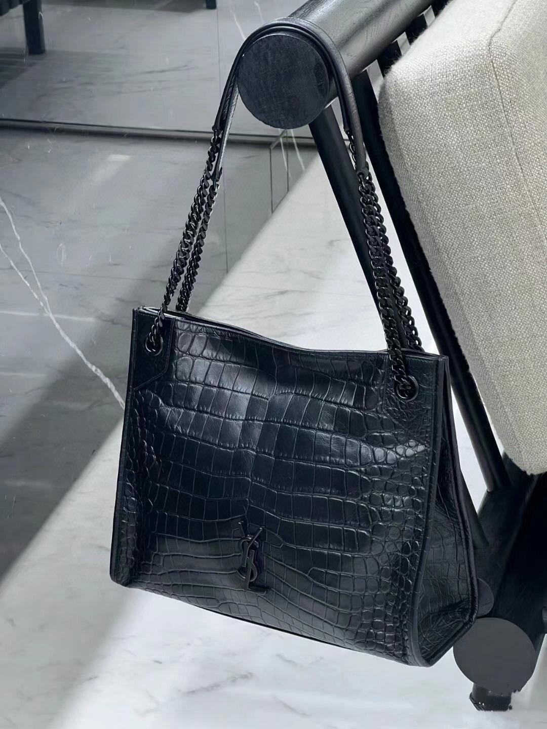 YSL 聖羅蘭 通勤好用 中號 牛皮壓鱷魚紋路Niki shopping bag 購物袋 33cm