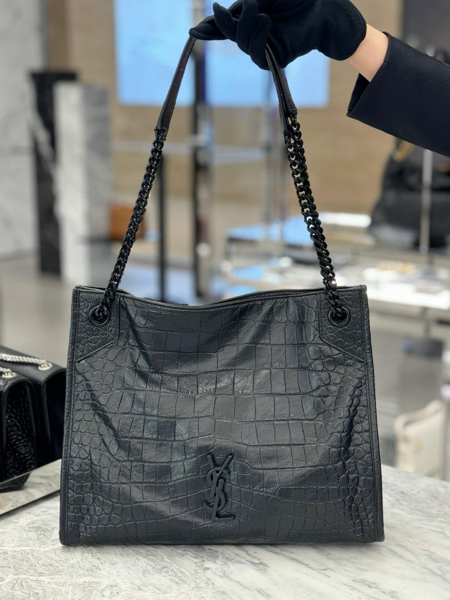 YSL 聖羅蘭 通勤好用 中號 牛皮壓鱷魚紋路Niki shopping bag 購物袋 33cm