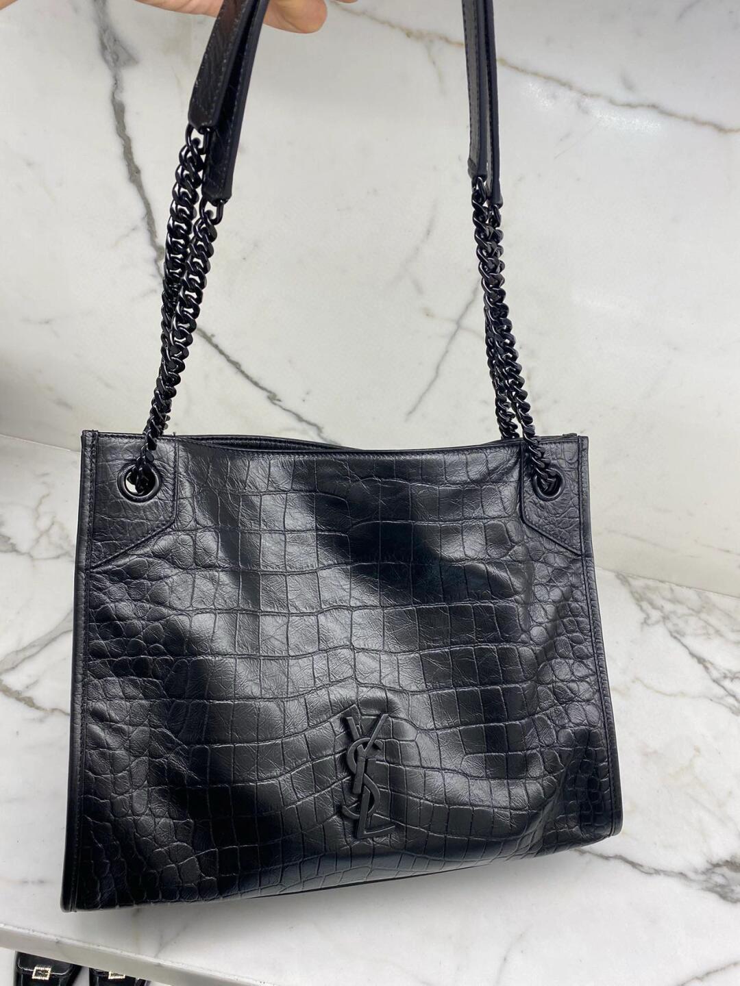 YSL 聖羅蘭 通勤好用 中號 牛皮壓鱷魚紋路Niki shopping bag 購物袋 33cm