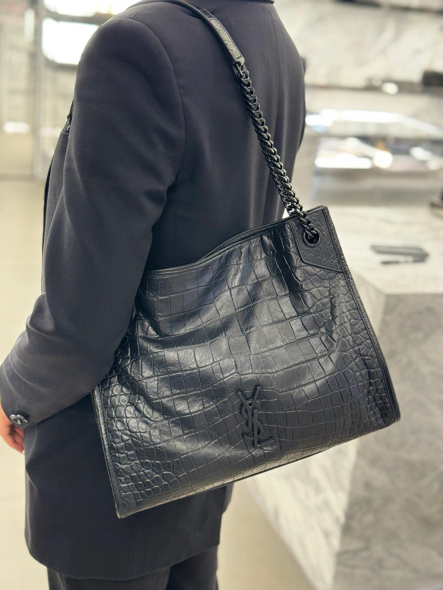 YSL 聖羅蘭 通勤好用 中號 牛皮壓鱷魚紋路Niki shopping bag 購物袋 33cm