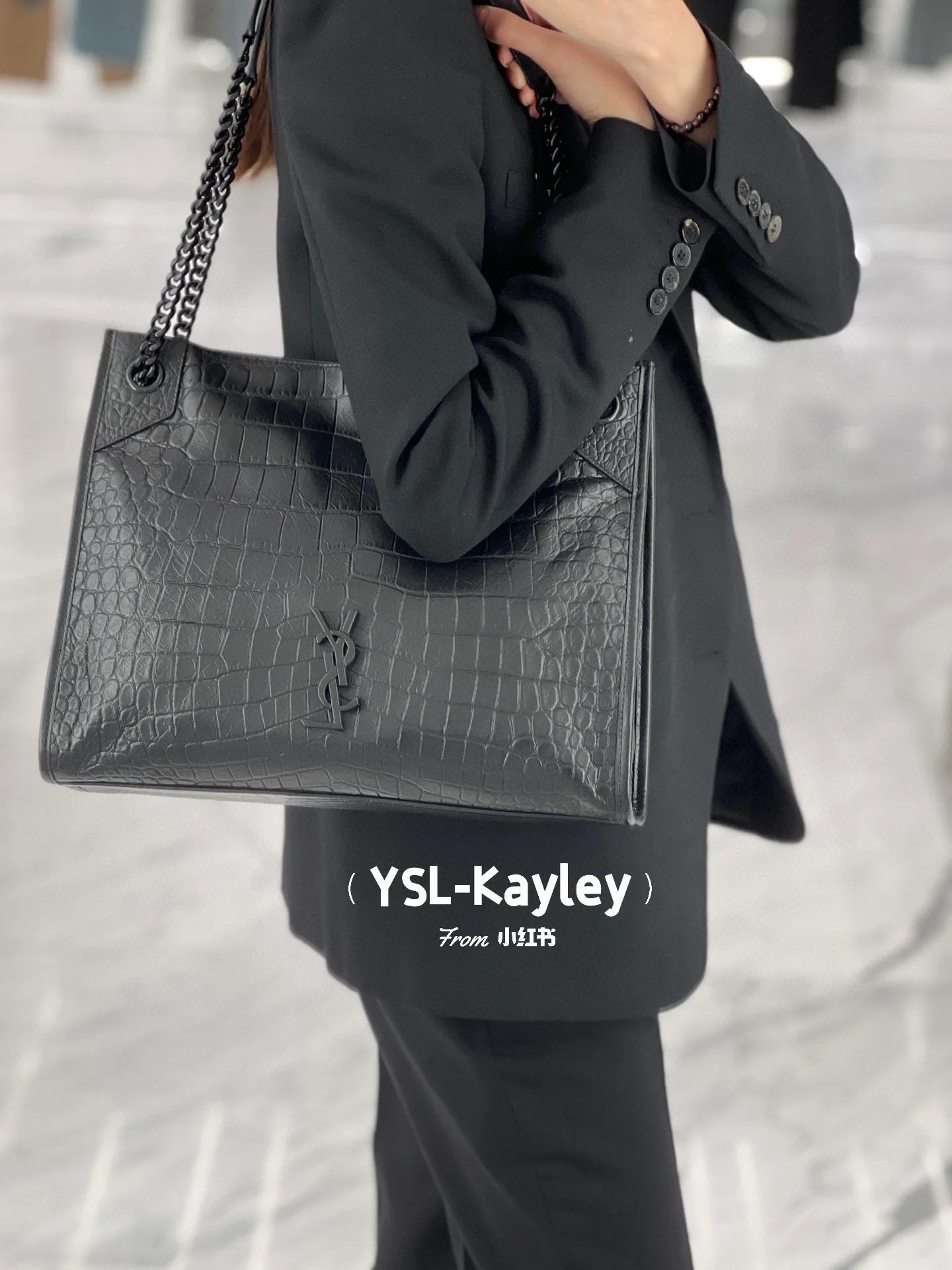 YSL 聖羅蘭 通勤好用 中號 牛皮壓鱷魚紋路Niki shopping bag 購物袋 33cm