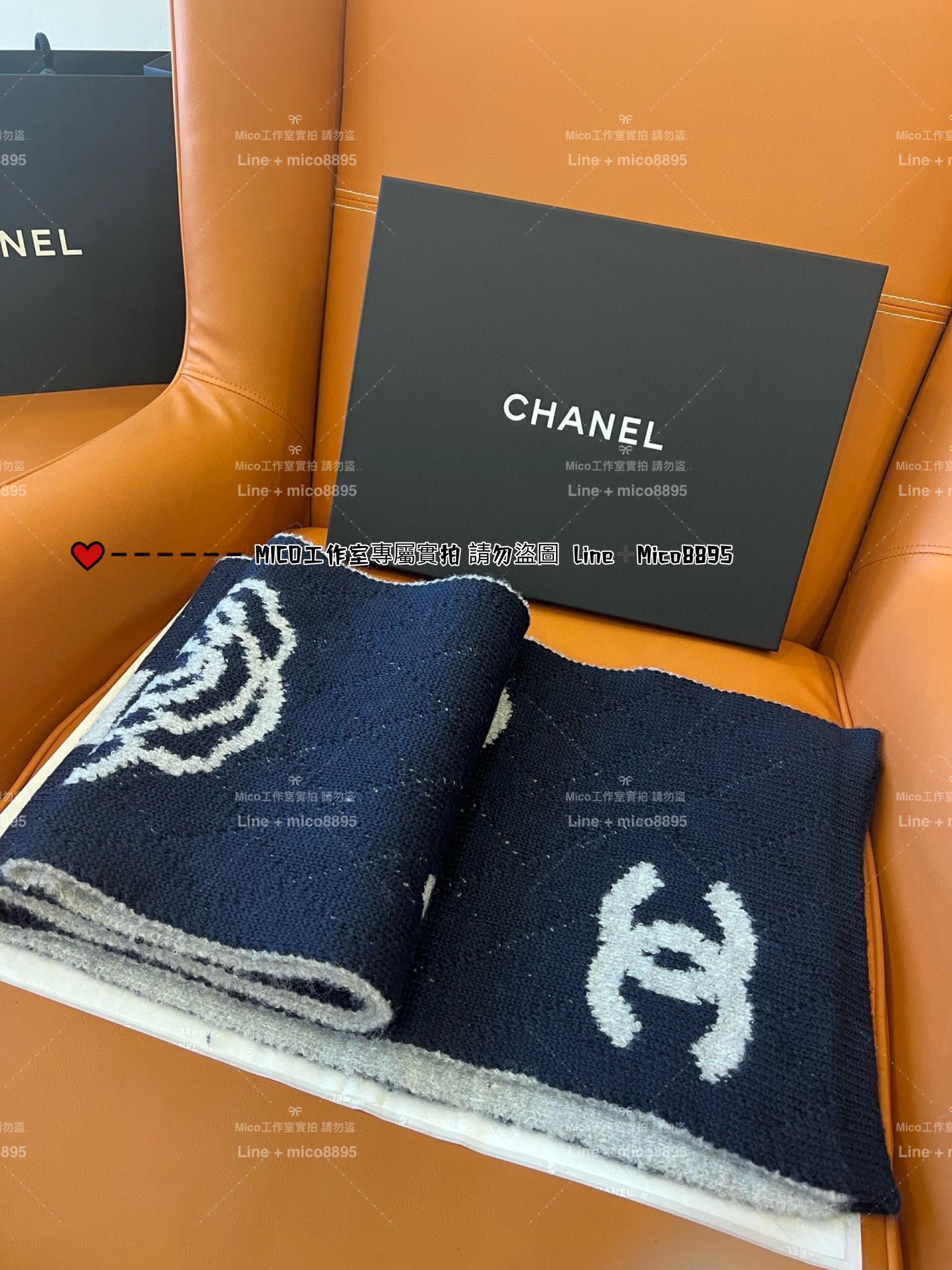 Chanel 山茶花 字母 多元素雙色雙面款羊毛圍巾