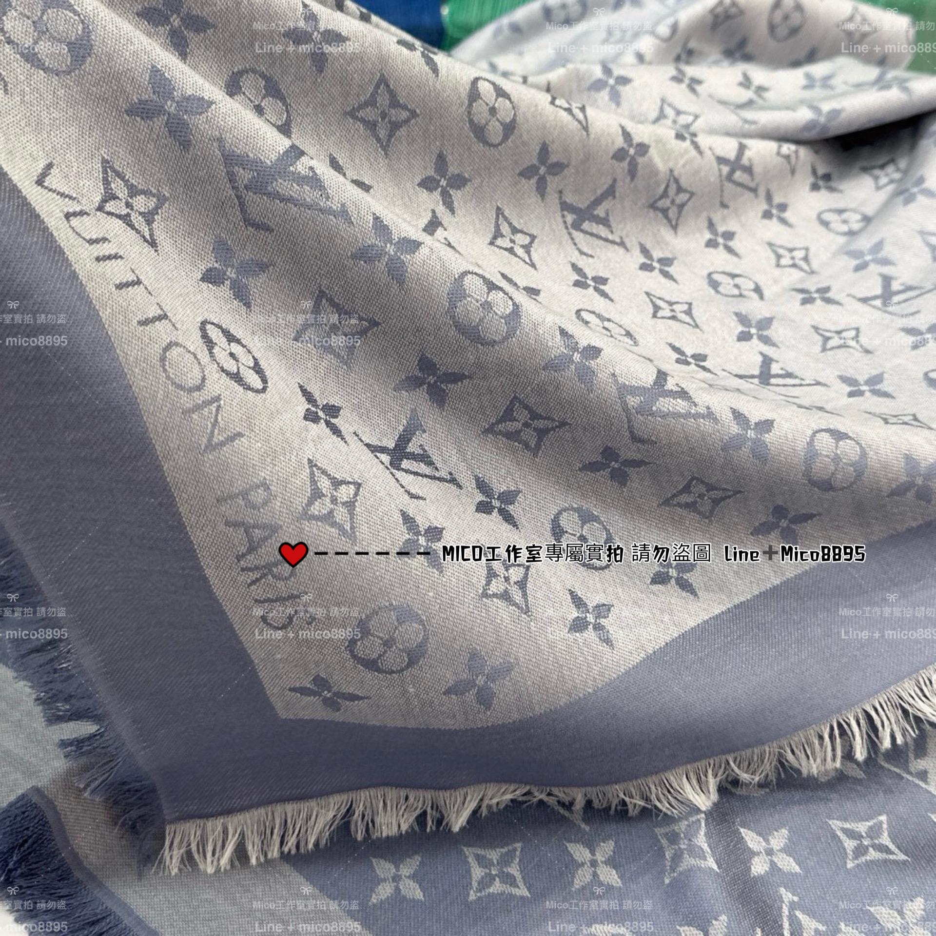 LV M71382 霧霾藍 MONOGRAM DENIM 字母披肩 140*140