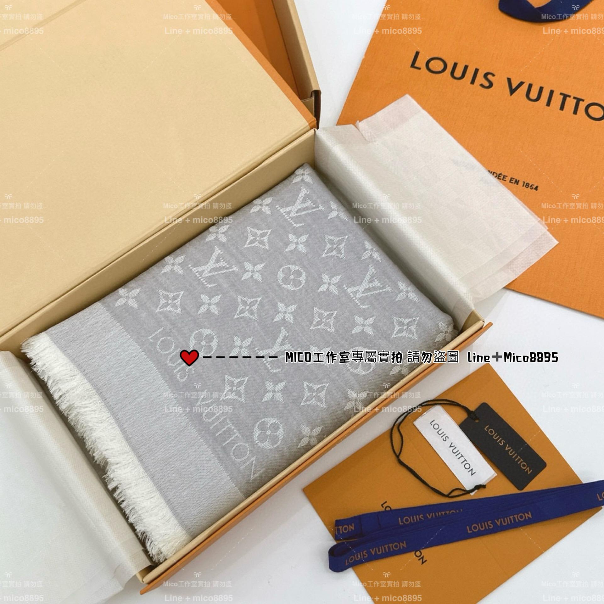 LV M0804 銀灰色 MONOGRAM DENIM 字母披肩 140*140