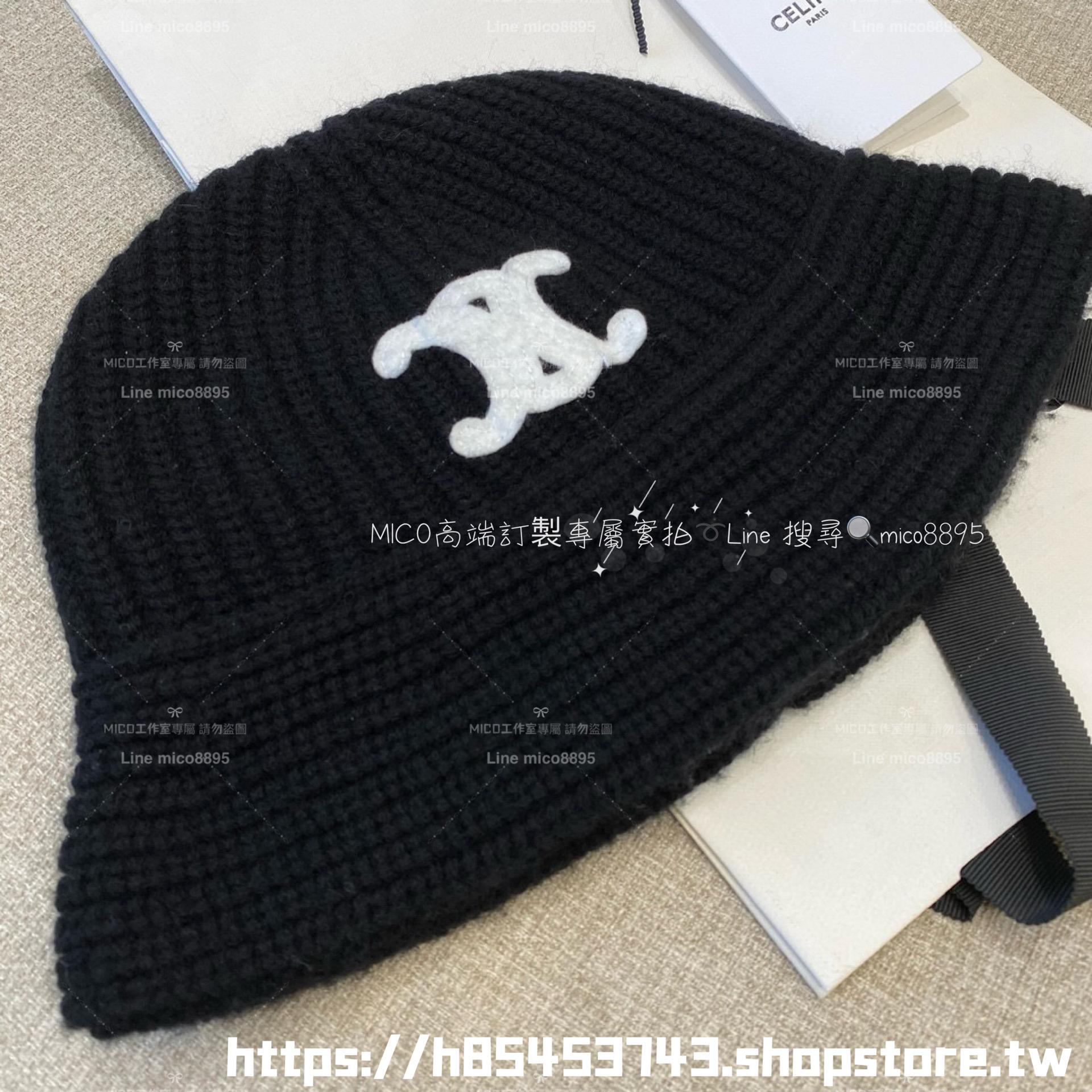 Celine 黑色 凱旋門logo羊絨漁夫帽 TRIOMPHE針織圍巾 羊絨材質 圍巾🧣size 200x28cm